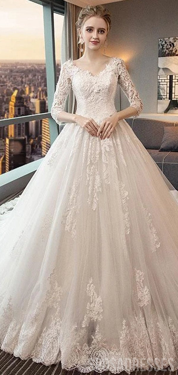 Elegant Long Sleeve Open Back Wedding Dress - Luxury Bridal Gown for Church Ceremony & Beach Weddings - WD642