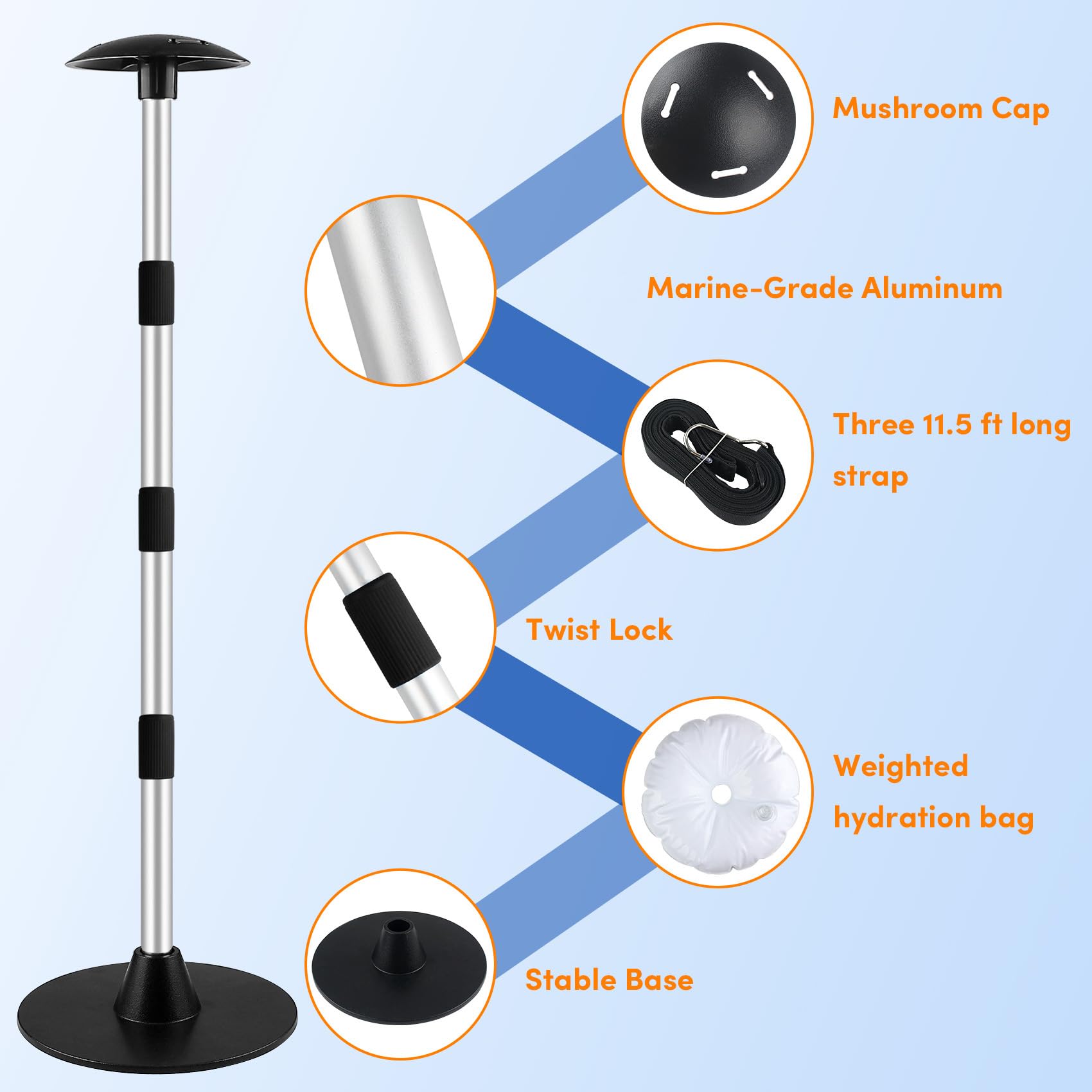 Premium Aluminum Boat Cover Support Poles 2-Pack - Adjustable Height 22” to 57.5” with Heavy-Duty Webbing Straps (Black) - Perfect for Marine Storage, Winter Boat Protection & RV Cover Support