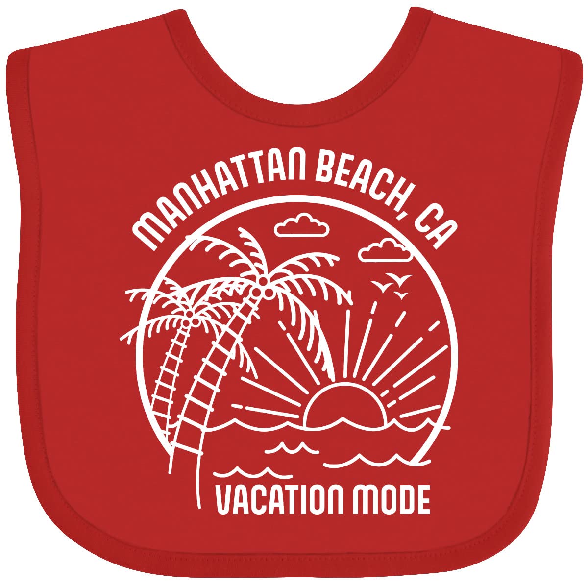 Inktastic Summer Vacation Mode Manhattan Beach California Baby Bib - Soft Cotton Drool Bib for Infants & Toddlers - Perfect for Beach Trips, Travel, and Everyday Use