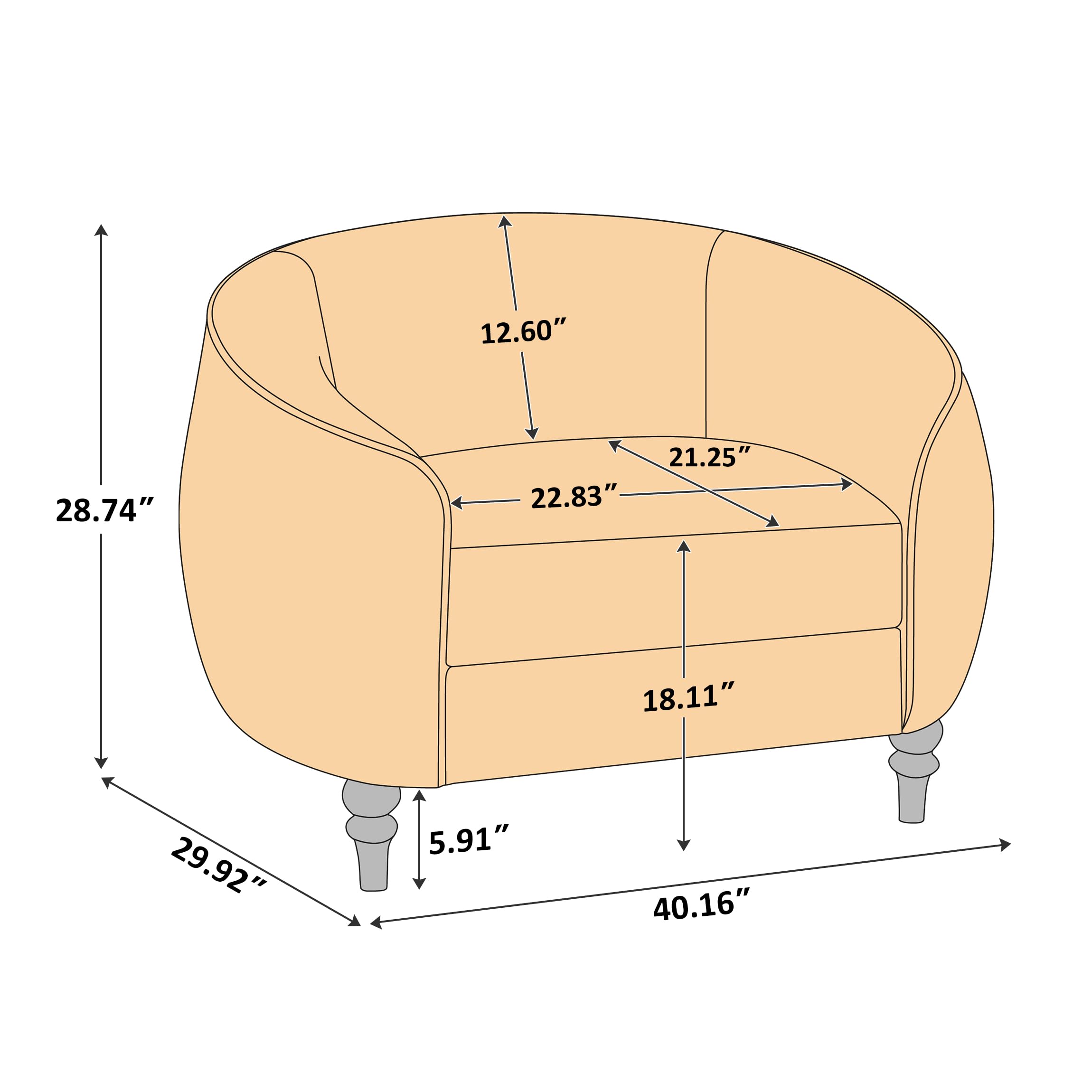 Modern Accent Chair with Soft Padded Seat & Acrylic Legs - Cozy Barrel Club Armchair for Living Room, Bedroom, Office & Reading Nook - Perfect for Relaxing, Reading & Home Decor