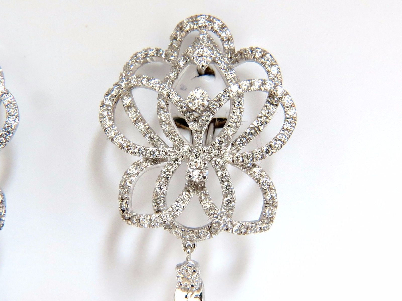 5.40ct Natural Diamond Cluster Dangle Drop Earrings in 18K Gold - Elegant Deco Style for Weddings & Evening Events