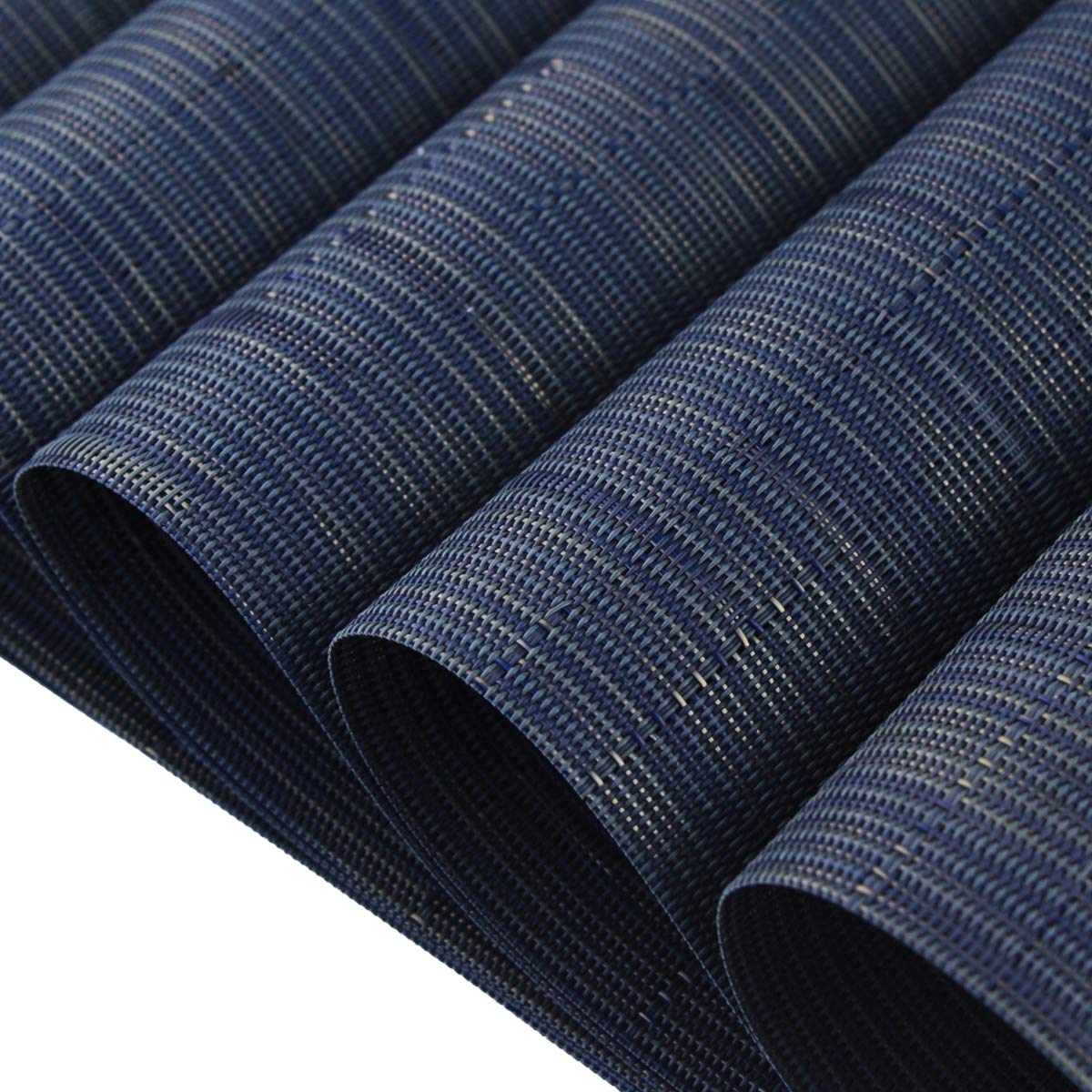 Washable Vinyl Placemats Set of 4 - Navy Blue Woven Table Mats for Dining, Kitchen & Outdoor Use - Easy to Clean & Durable Tableware Decor