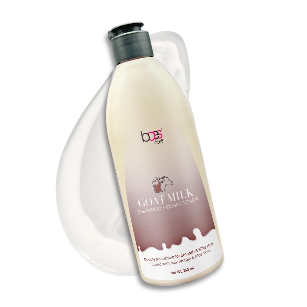 Baes Club Goat Milk 2-in-1 Shampoo & Conditioner with Hydrolyzed Milk Protein & Aloe Vera - Moisturizing Treatment for Dry, Damaged Hair (250ml) | Perfect for Daily Hair Care & Post-Color Treatment