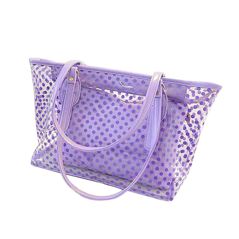 **PVC Large Candy Color Clear Shoulder Bag 2-in-1 Transparent Beach Tote with Interior Pocket for Women - Perfect for Beach, Pool, Travel & Shopping**
