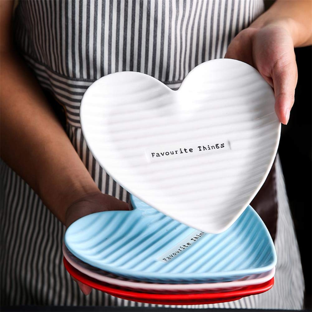 4-Piece Stylish White Ceramic Heart-Shaped Plates Set - 7.9 Inch Durable Dishwasher Safe Dinner Plates for Steak, Salad & Dessert - Perfect for Valentine's Day, Anniversaries & Romantic Dinners