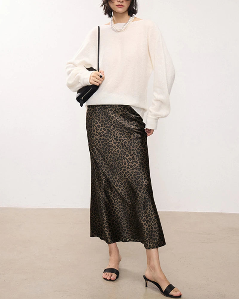 Leopard Print Silk Midi Skirt for Women - Elegant A-Line Wrap Skirt with Slit | Perfect for Office, Date Night & Special Occasions