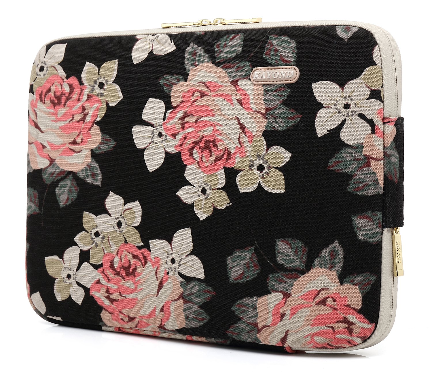 KAYOND 15.6 Inch Water-resistant Canvas Laptop Sleeve for MacBook Air/Pro 15.4, MacBook Pro 16 - Black Rose Pattern, Perfect for Work, Travel, and School