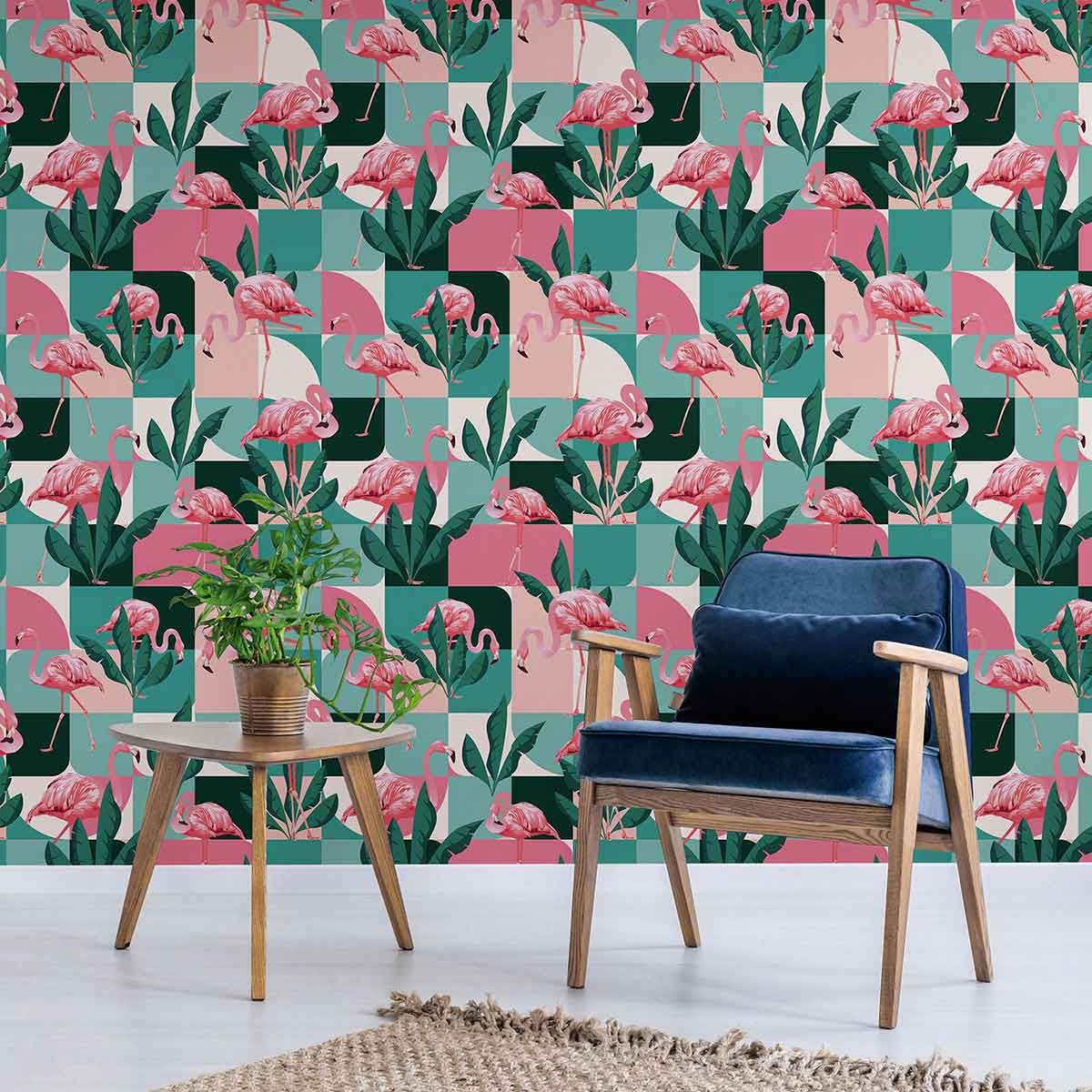 Pink Flamingo Peel and Stick Removable Wallpaper - Self-Adhesive Decorative Wall Covering for Bedroom, Nursery & Home Decor - Easy to Apply & Remove