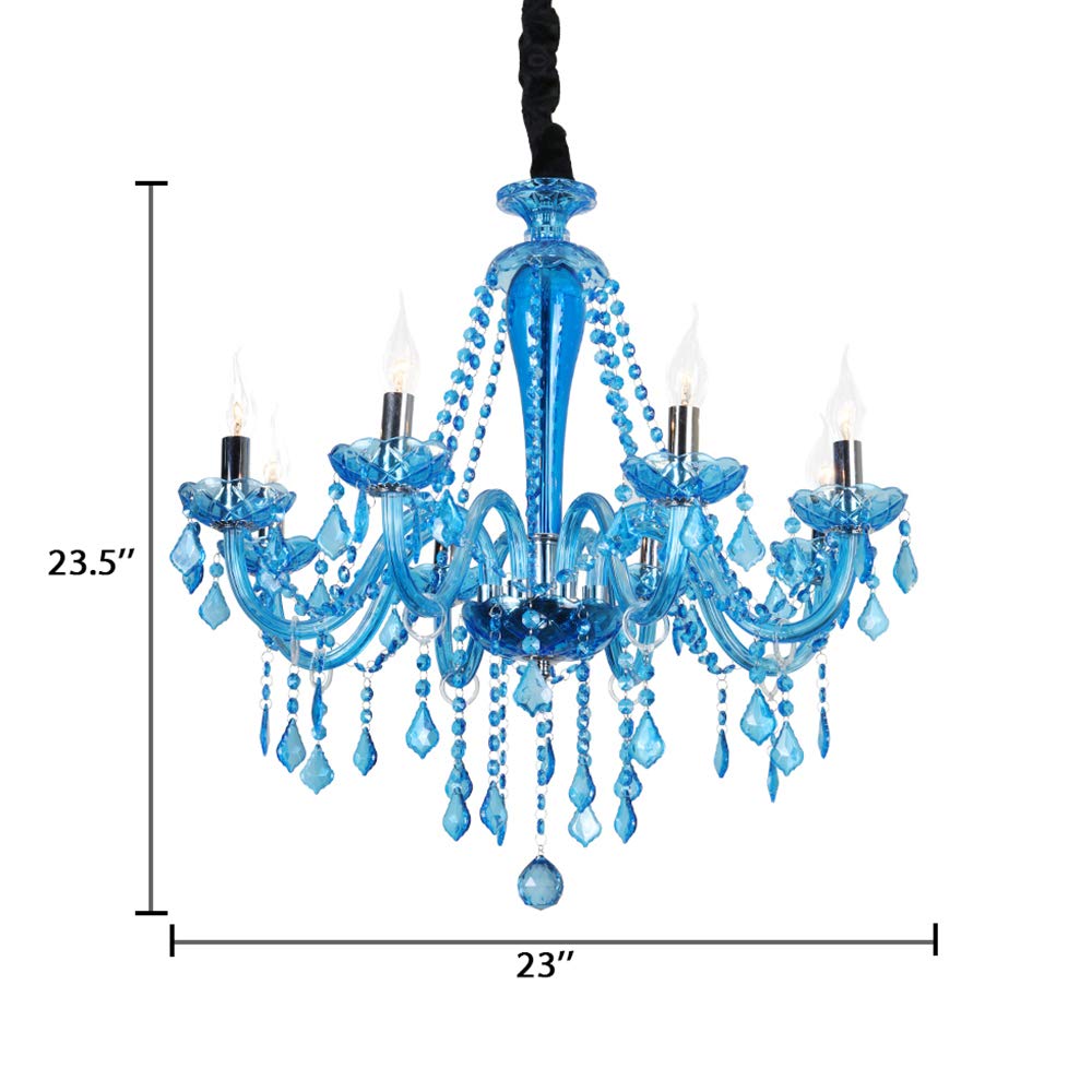 LITFAD 6-Light Rustic Crystal Chandelier - Clear Blue Tapered Candle Pendant Light with 12