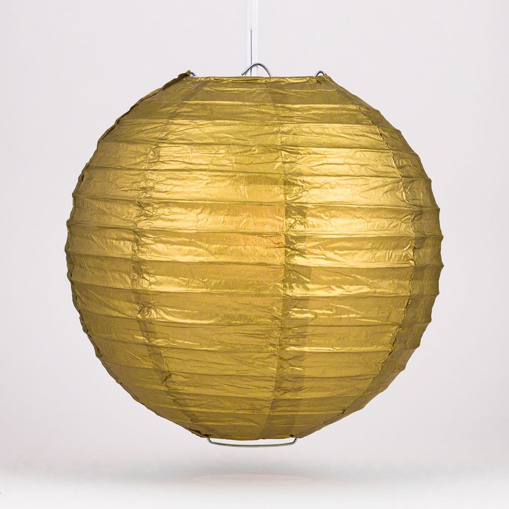 10 Pack Gold Round Paper Lanterns with Even Ribbing - Hanging Party Decorations for Weddings, Birthdays & Home Decor (String Lights Sold Separately)