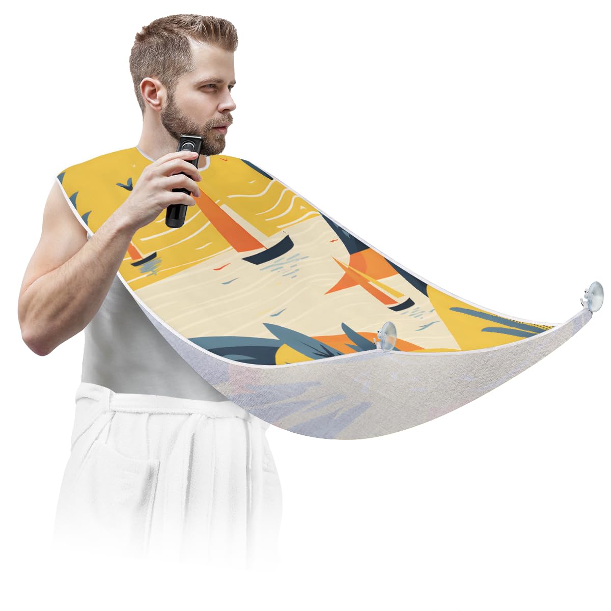 Men's Summer Cartoon Boat Beard Shaving Bib - Waterproof Makeup & Hair Dye Apron for Barbers & Artists - Sink Hair Catcher for Beard Trimming & Lineup - Perfect Gift for Grooming & Salon Use