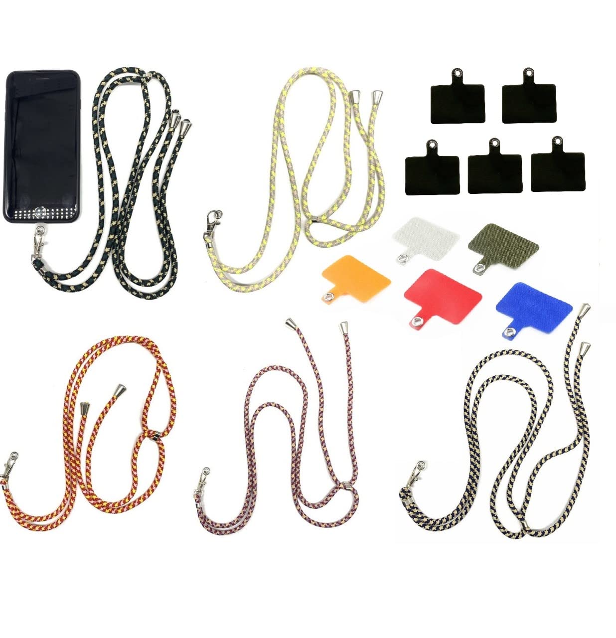 5-Pack Universal Adjustable Phone Lanyard with Detachable Nylon Neck Strap - Crossbody Phone Tether for Smartphones (Black Pad) - Perfect for Work, Travel, and Outdoor Activities