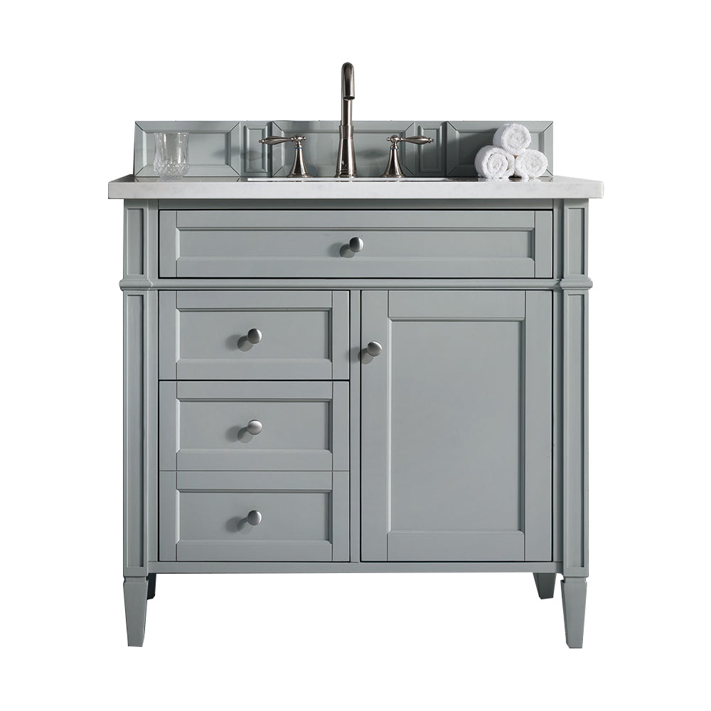Brittany 36-Inch Urban Gray Bathroom Vanity with 3CM Eternal Jasmine Pearl Quartz Countertop - Perfect for Modern Master Bathrooms & Powder Rooms