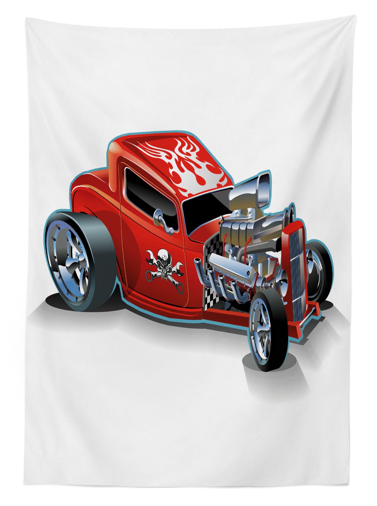 Lunarable Cartoon Race Car Engine Tablecloth - Washable Outdoor Picnic Table Cover 58x84 Inches, Scarlet Red & Grey - Perfect for BBQs, Parties, and Outdoor Dining
