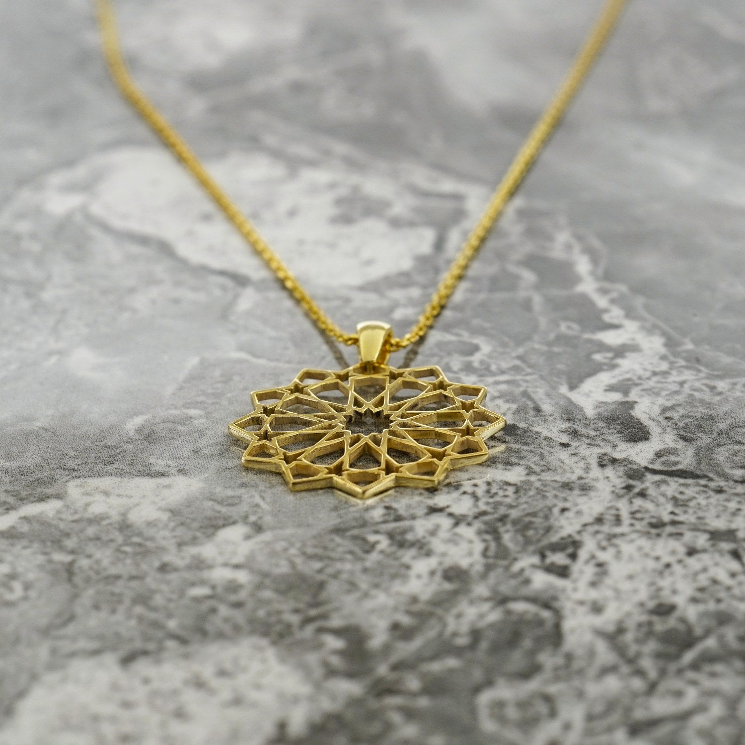 Islamic Geometric Pattern Muslim Jewelry - 18K Gold Plated Silver Pendant Necklace for Women | Eid Gift, Ramadan Accessory, Islamic Fashion Statement