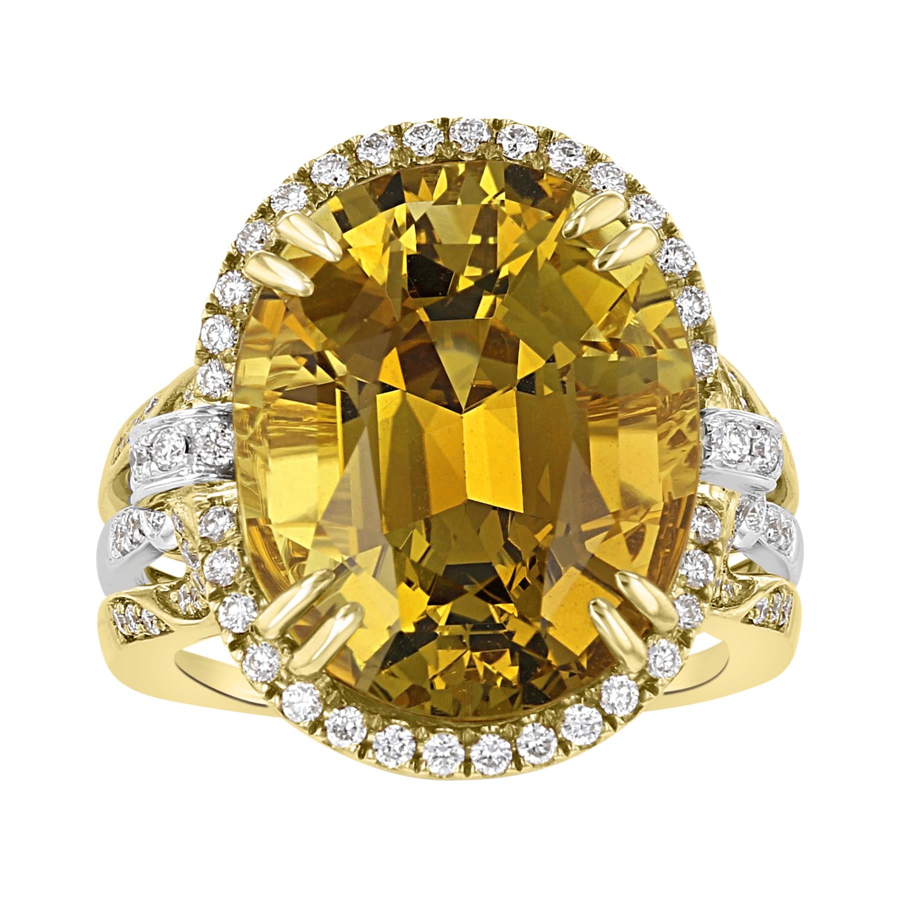 17.73 CT Natural Chrysoberyl & 0.66 CTW Diamond Oval Halo Ring - JULEVE Elegant Wedding Engagement Jewelry Gift for Women