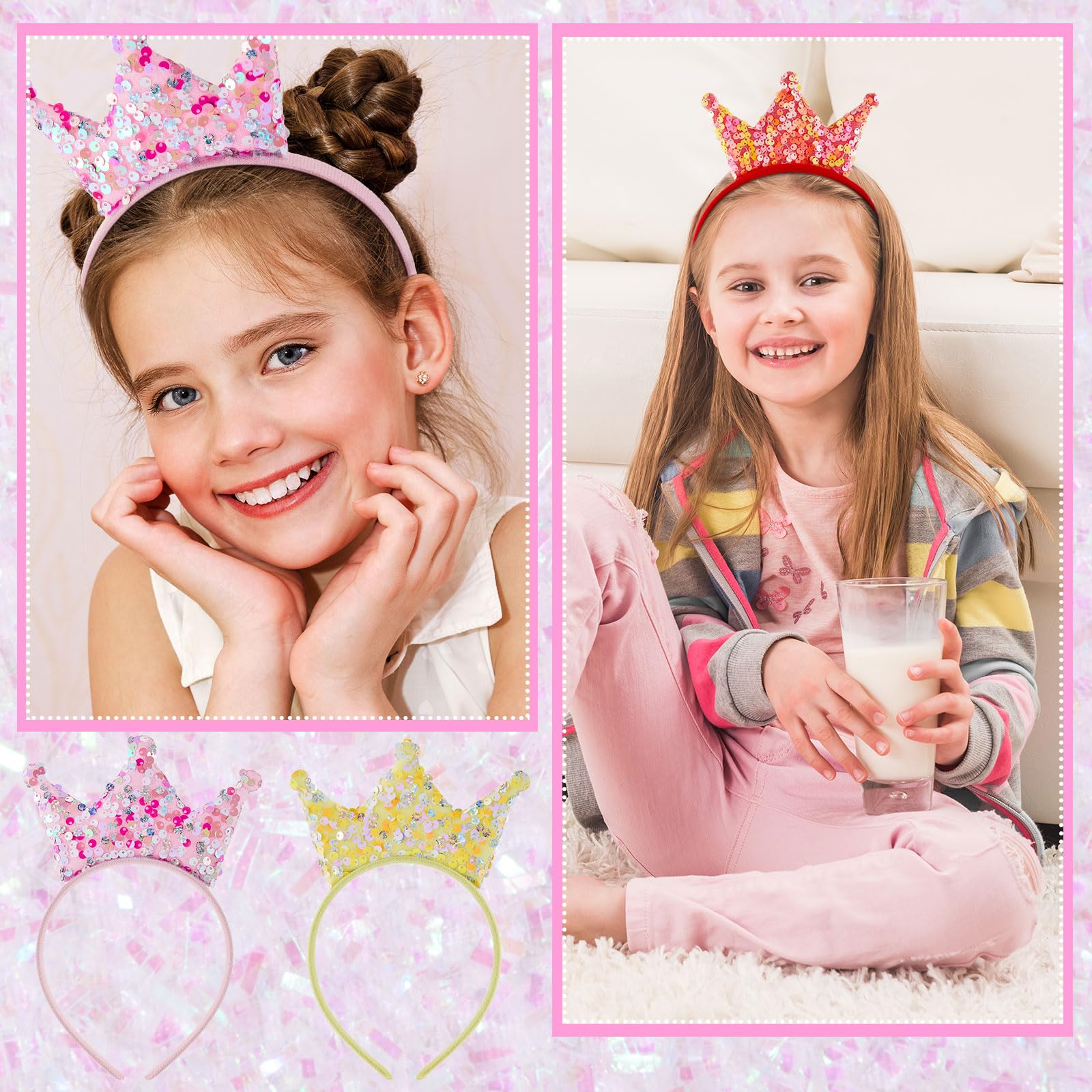 24 Pack Glitter Princess Crown Headbands for Girls - Sparkly Birthday Party Favors & Decorations - Perfect for Princess Themed Parties, Dress Up, and Photo Props