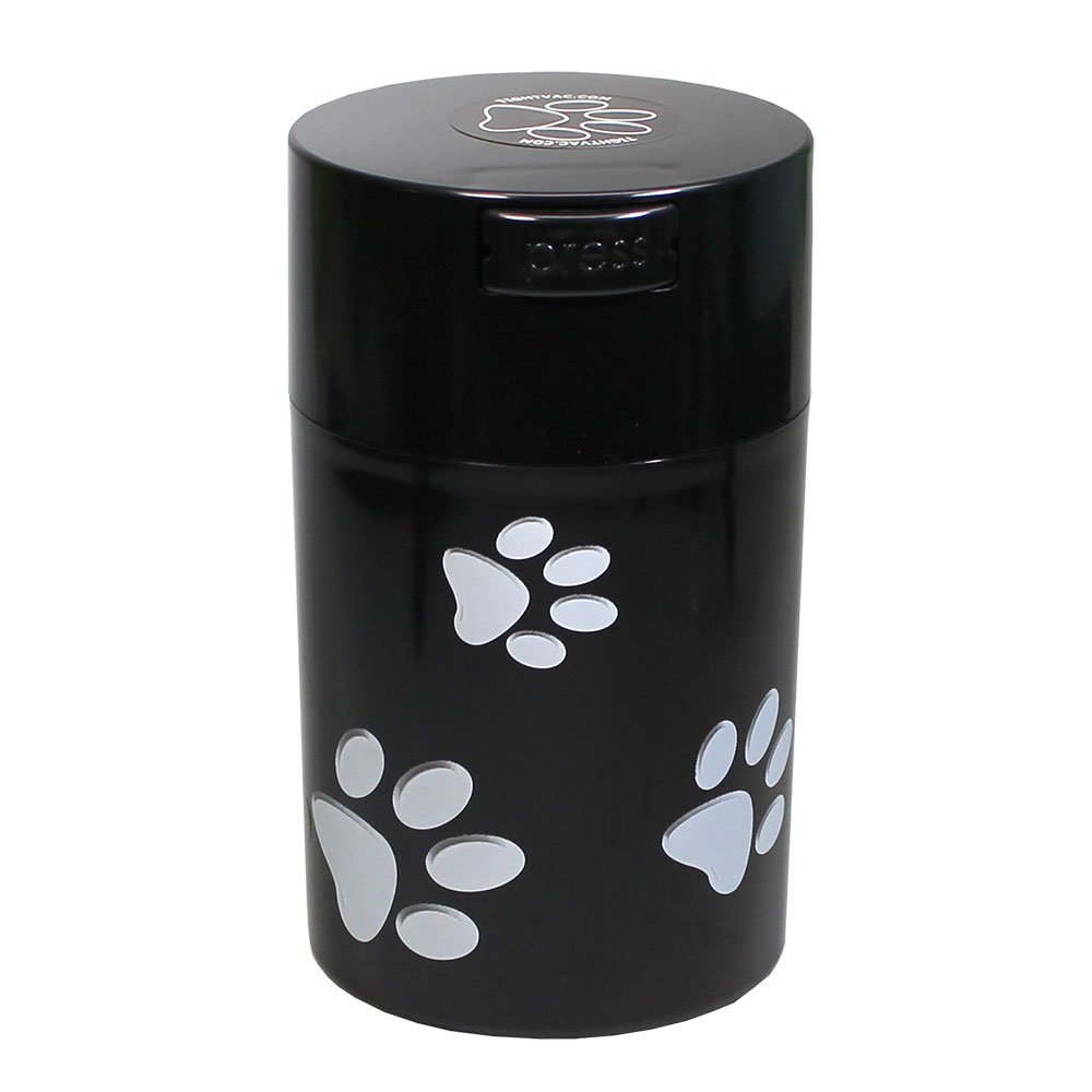 Pawvac 6 Ounce Vacuum Sealed Pet Food Storage Container with Black Cap & White Paws - Airtight Dry Food Canister for Dog Treats, Cat Kibble & Pet Snacks - Perfect for Kitchen Pantry Organization & Fresh Food Storage