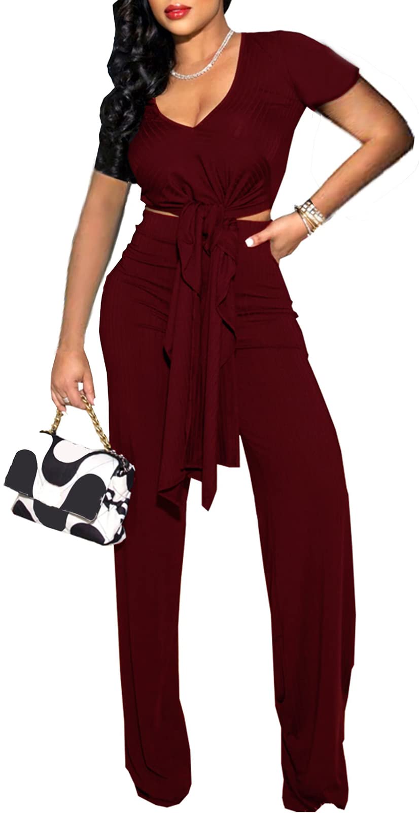 Sexy 2 Piece Outfits for Women - Floral Print Long Sleeve Jumpsuit Set, Clubwear & Party Outfit for Night Out, Date Night & Special Occasions