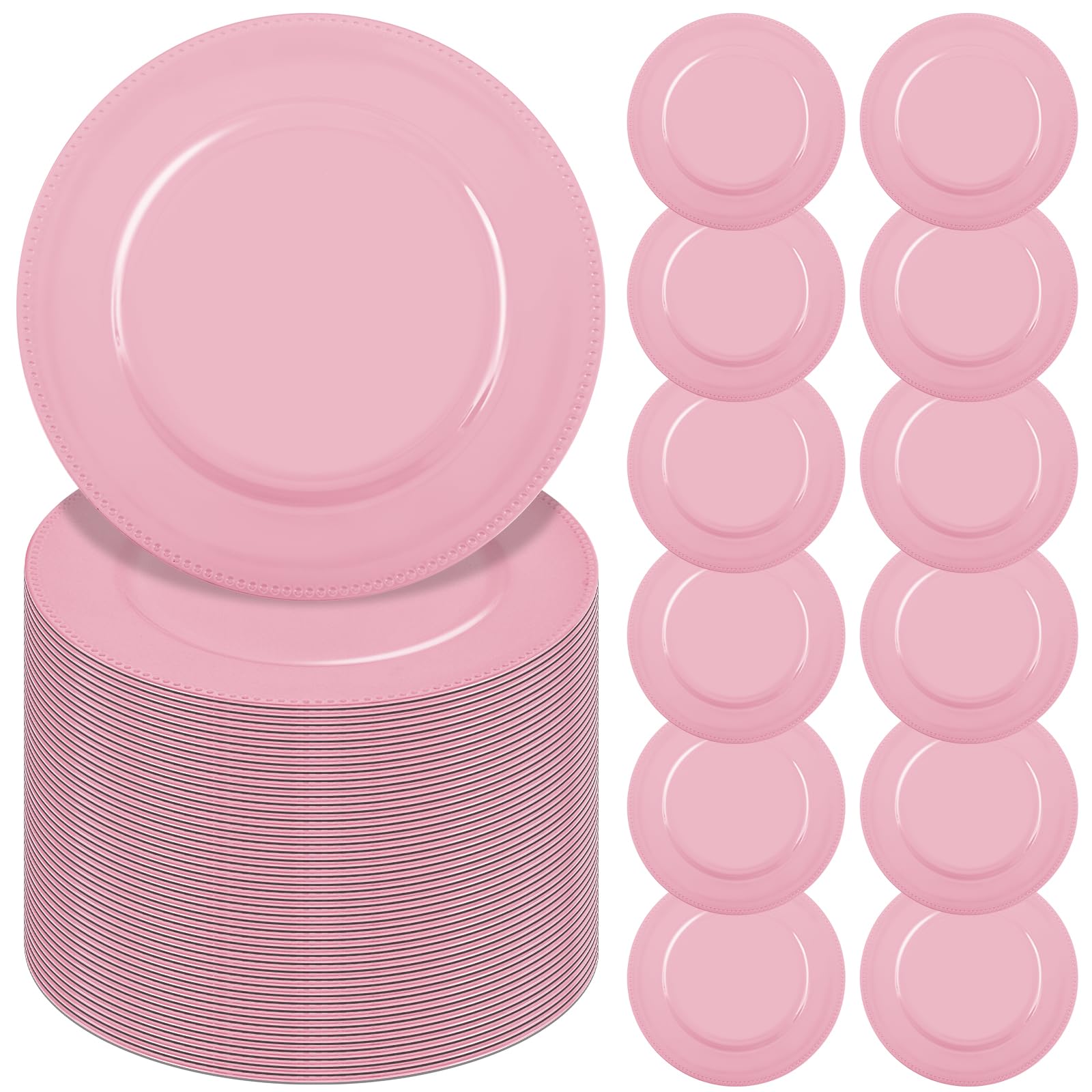 YMHPRIDE 60 Pack Pink Plastic Reusable Dinner Charger Plates - 13