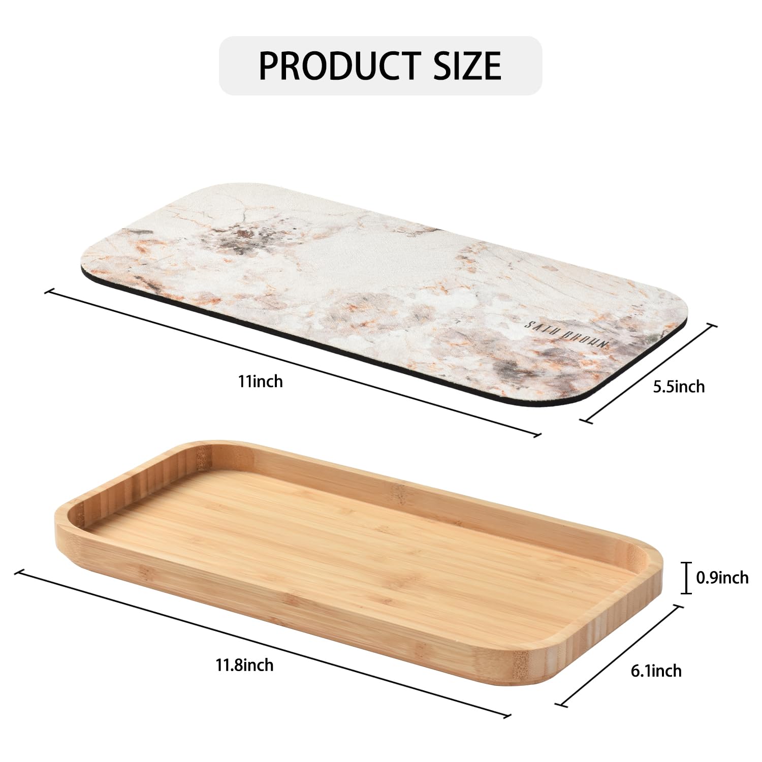 Premium Bamboo Vanity Tray & Dish Drying Mat - 11.8