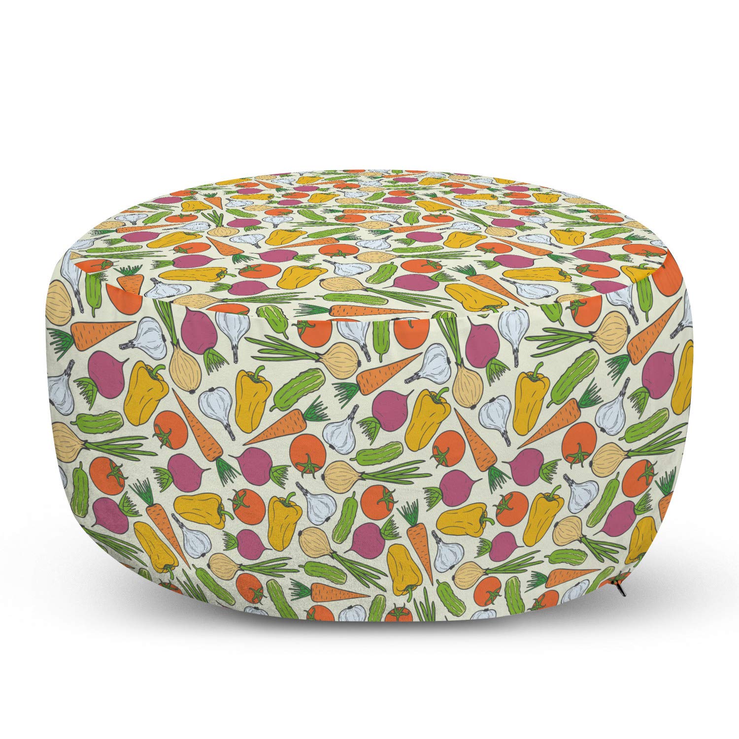Ambesonne Vegetable Ottoman Pouf - Organic Carrot Broccoli Tomato Onion Garlic Vegan Home Decor Foot Rest with Removable Cover for Living Room & Bedroom | Soft Accent Seating, Eco-Friendly Farmhouse Style Home Decor, Perfect for Reading Nooks, Lounge Chairs and Cozy Spaces