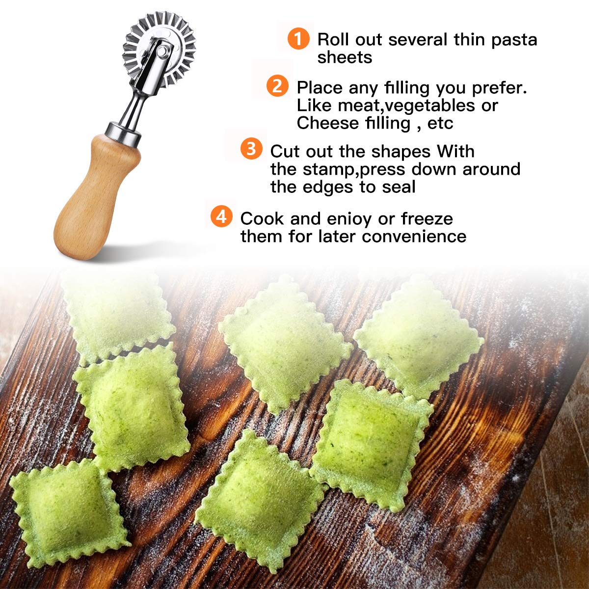 Stainless Steel Pastry Wheel Cutter - Professional Pasta & Dough Cutter with 1.3