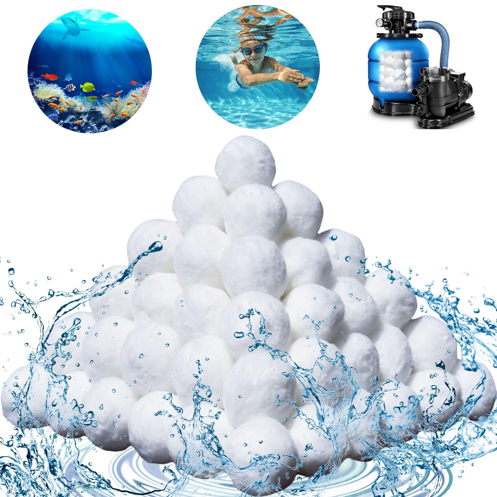 Pool Filter Balls 3.08lbs - Reusable Eco-Friendly Fiber Filter Media for Swimming Pools, Hot Tubs, Aquariums & Fish Tank Sand Filters - Includes Wash Bag (3.08 Pounds) - Perfect for Above Ground & Inground Pools