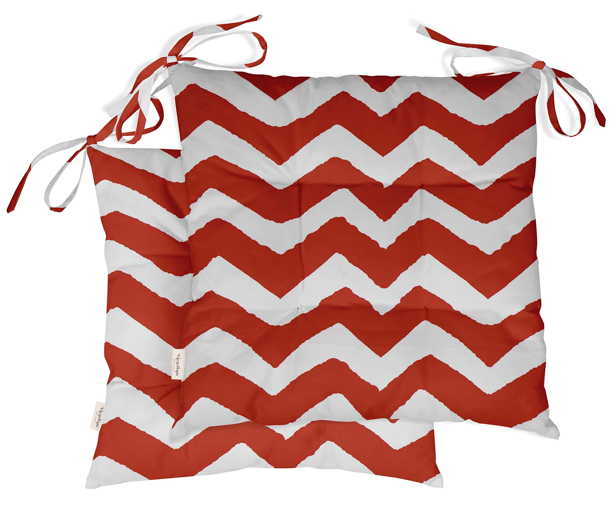 Water Resistant Indoor/Outdoor Tufted Square Patio Cushion Set of 2 - 19-inch Chevron Print Seat Cushions in Red | Perfect for Patio Furniture, Garden Chairs & Poolside Lounging