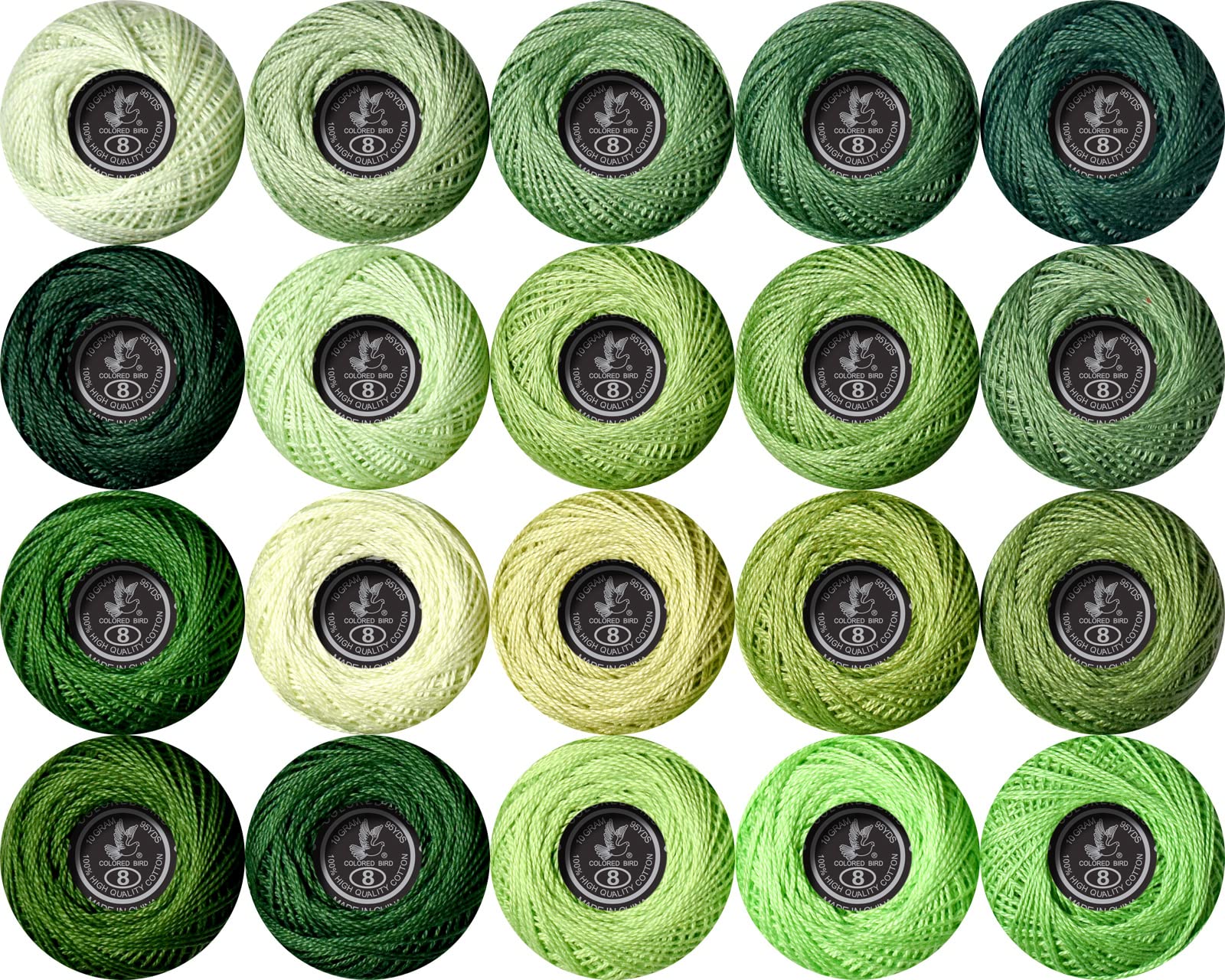 20 Colors Soft Classic Crochet Thread Set - Bright Chartreuse Gradient Yarn for DIY Crafts, Knitting & Crocheting Projects