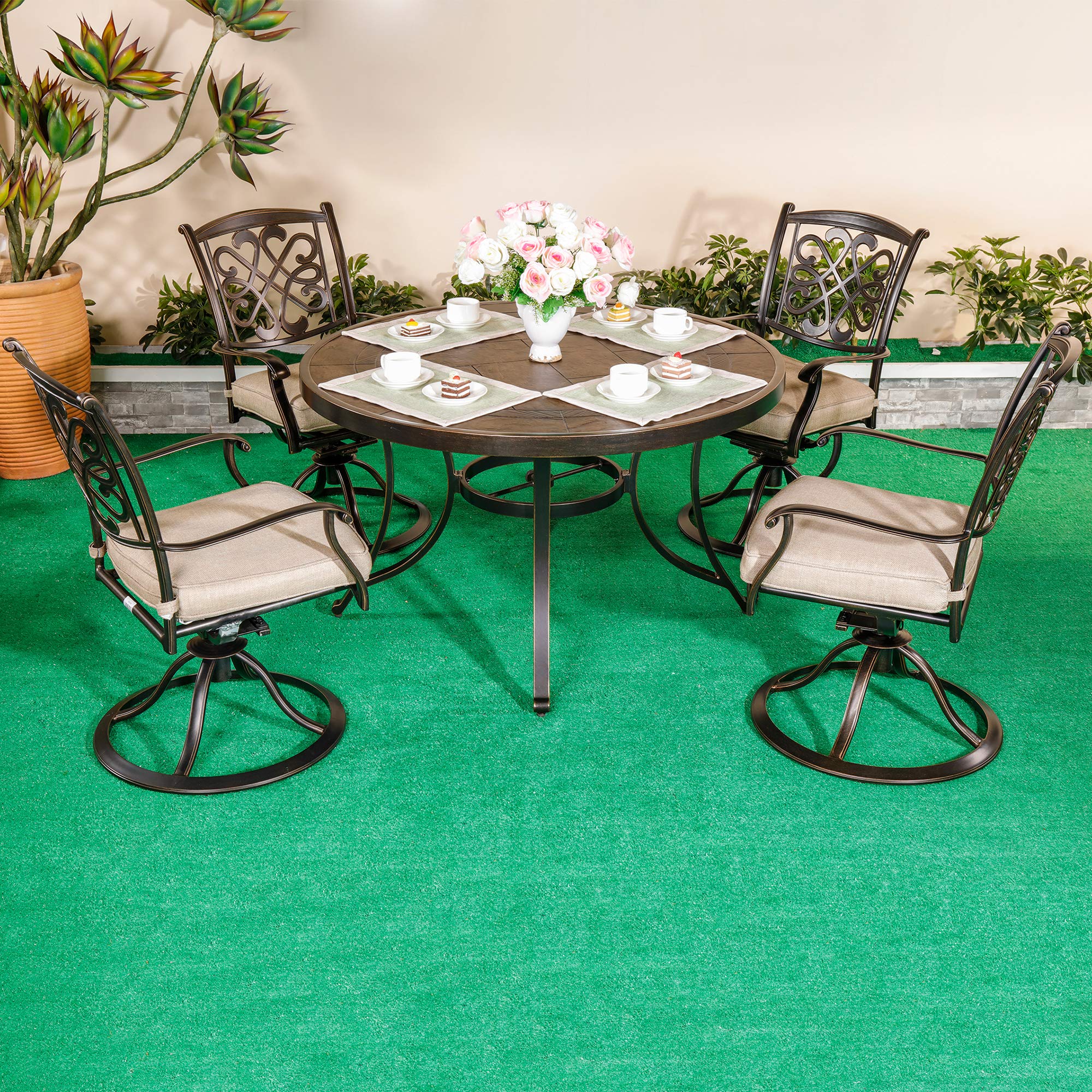 DALI Outdoor 5-Piece Dining Set - Aluminum Patio Furniture with Deep Cushioned Swivel Rocker Chairs & 48-Inch Round CraftTech Table | Perfect for Backyard, Garden, Poolside & Outdoor Entertaining