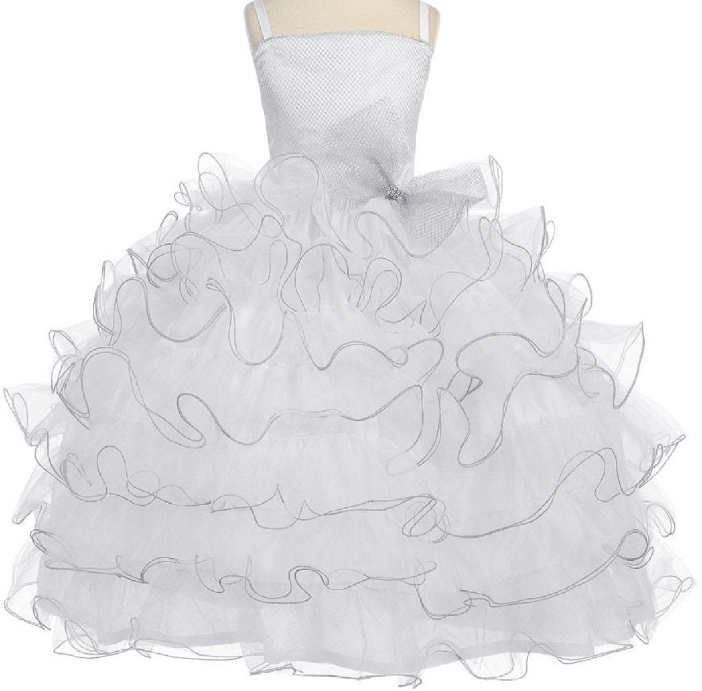 Little Girls' Princess Ruffled Glitter Communion Dress - Elegant Flower Girl Dresses for Weddings, Baptisms & Special Occasions