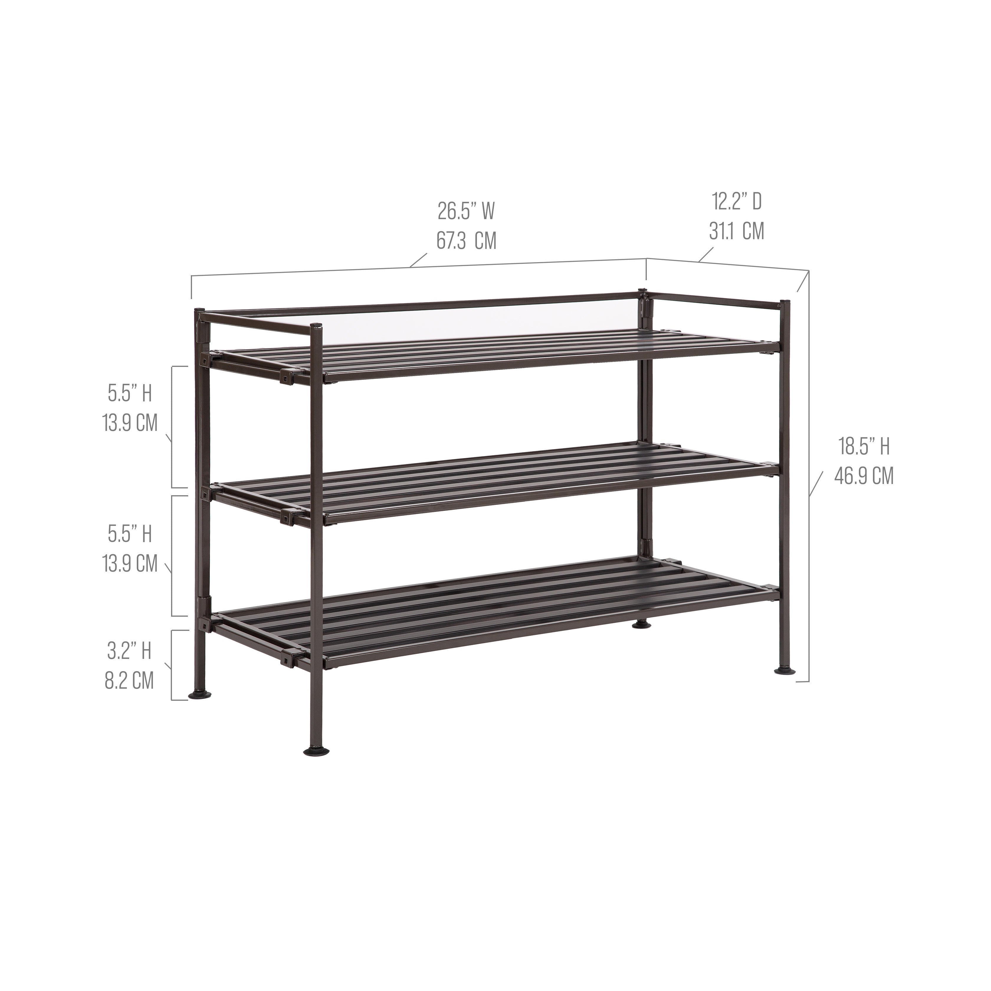 3-Tier Resin Slatted Shoe Rack for Entryway, Espresso Brown - Space Saving Shoe Organizer for Closet, Bedroom & Mudroom Storage