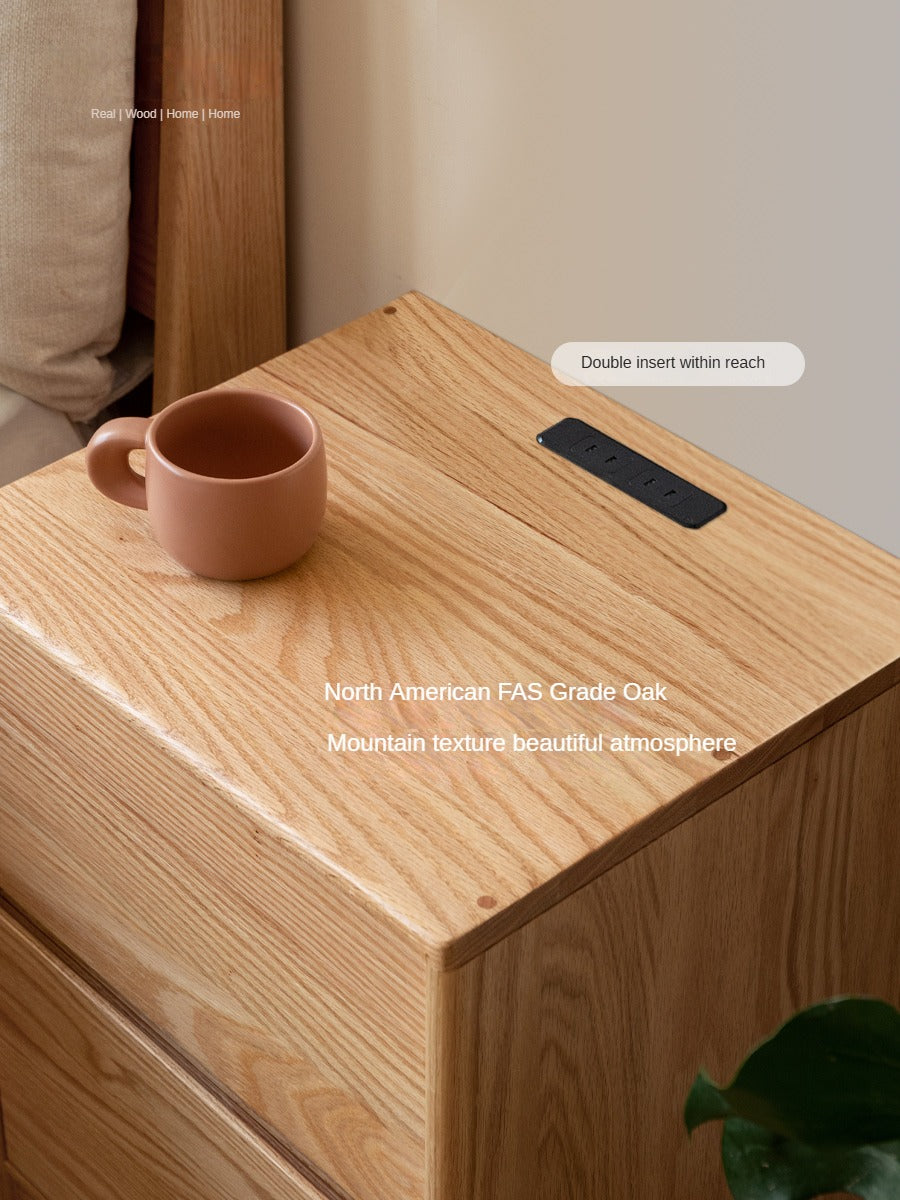 Solid Oak Wood Nightstand with 2 Drawers - Bedroom Side Table for Bedside Storage & Organization