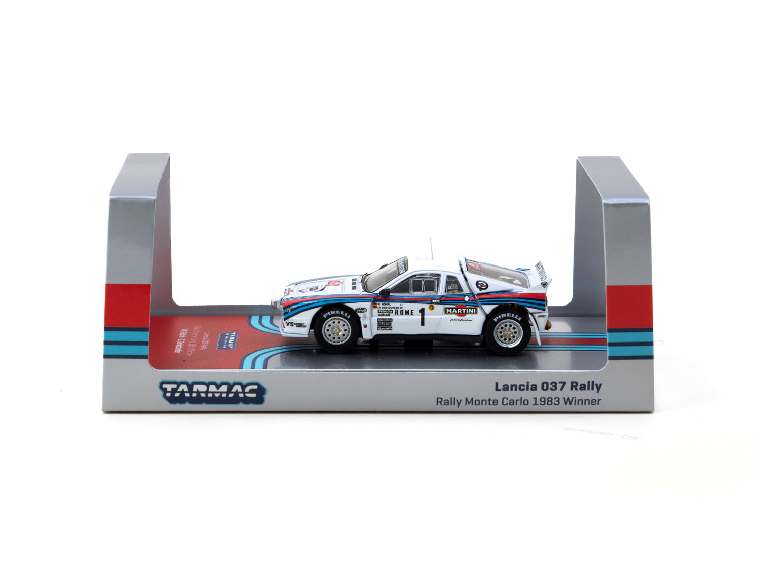 Tarmac Works 1/64 Scale Lancia 037 Rally Car - 1983 Monte Carlo Rally #1 Diecast Model with Collectible Tarmac Cards | Perfect for Diecast Collectors, Racing Enthusiasts & Display Showcases