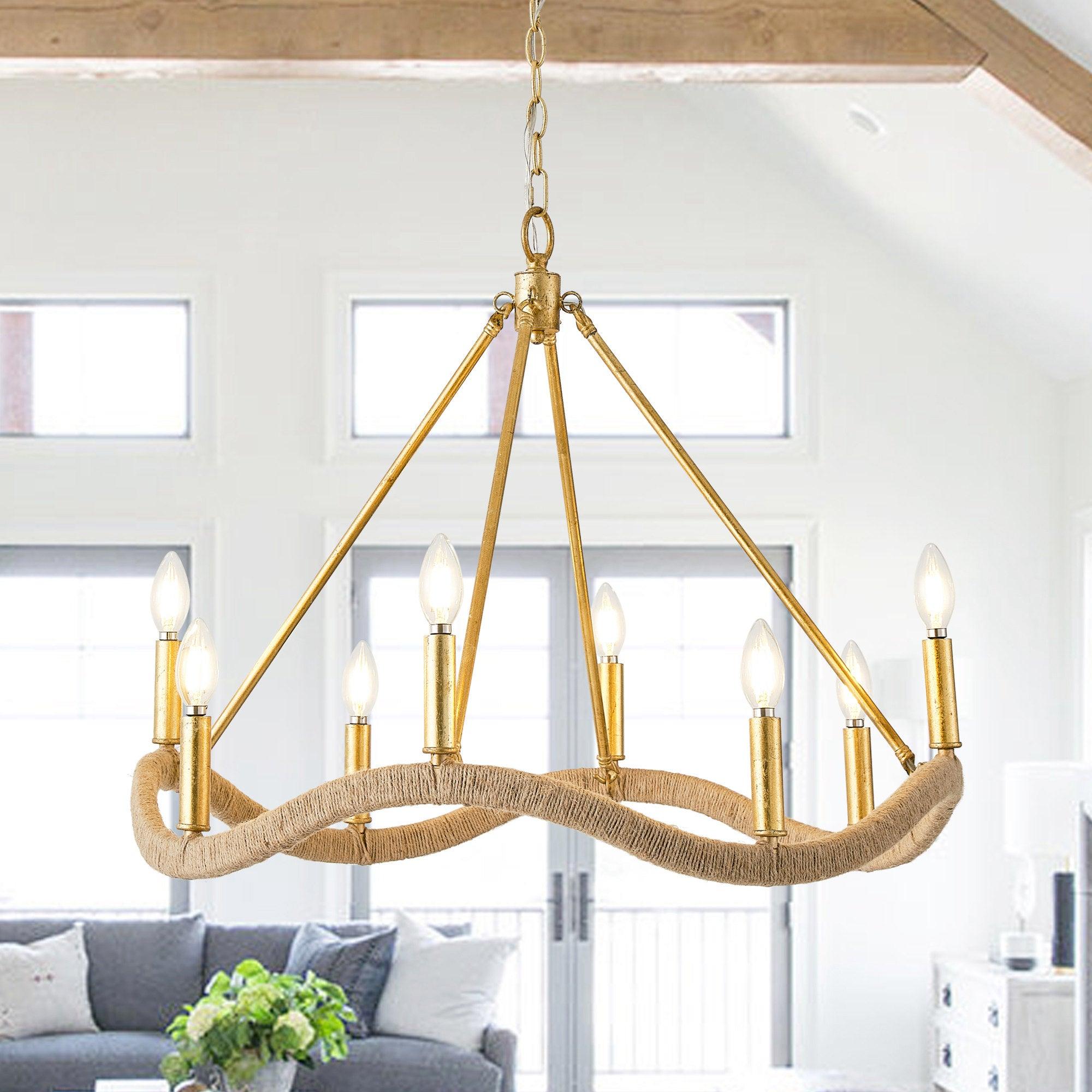 8-Light Golden Modern Candle Chandelier - Elegant Dining Room Lighting Fixture for Home Decor, Wedding & Restaurant Ambiance