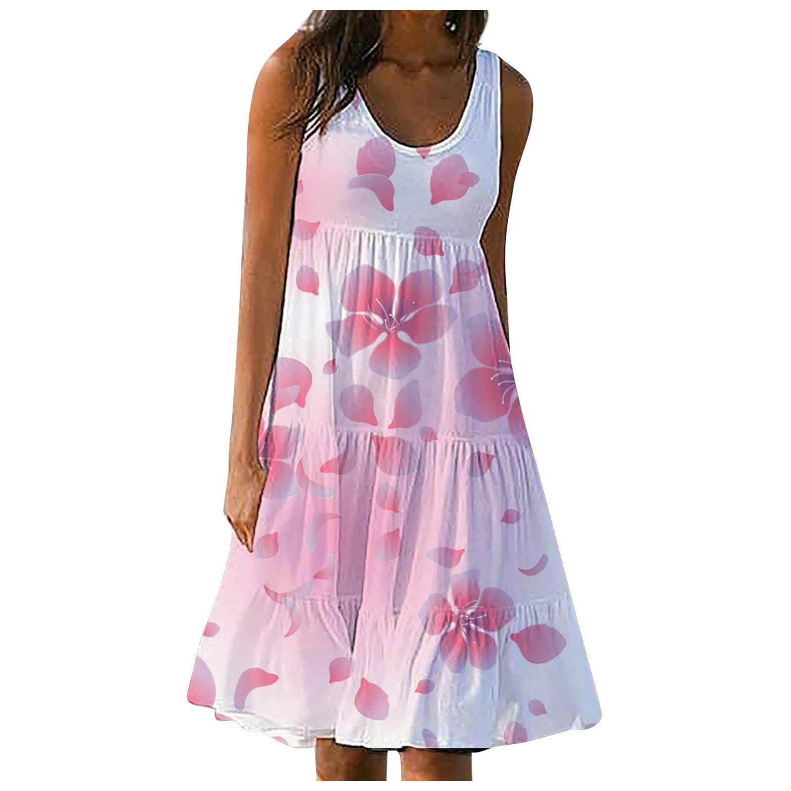 2022 Women's Floral Print Summer Beach Dress - Round Neck Sleeveless Maxi Dress for Plus Size | Perfect for Vacations, Pool Parties & Casual Outings