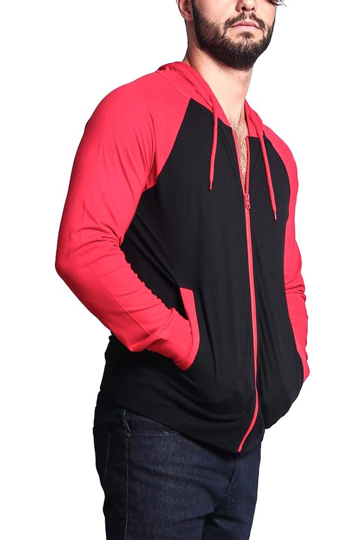 Victorious Men's Lightweight Zip-Up Hoodie - Comfortable Raglan Sleeve Sweatshirt for Casual Wear, Gym & Outdoor Activities