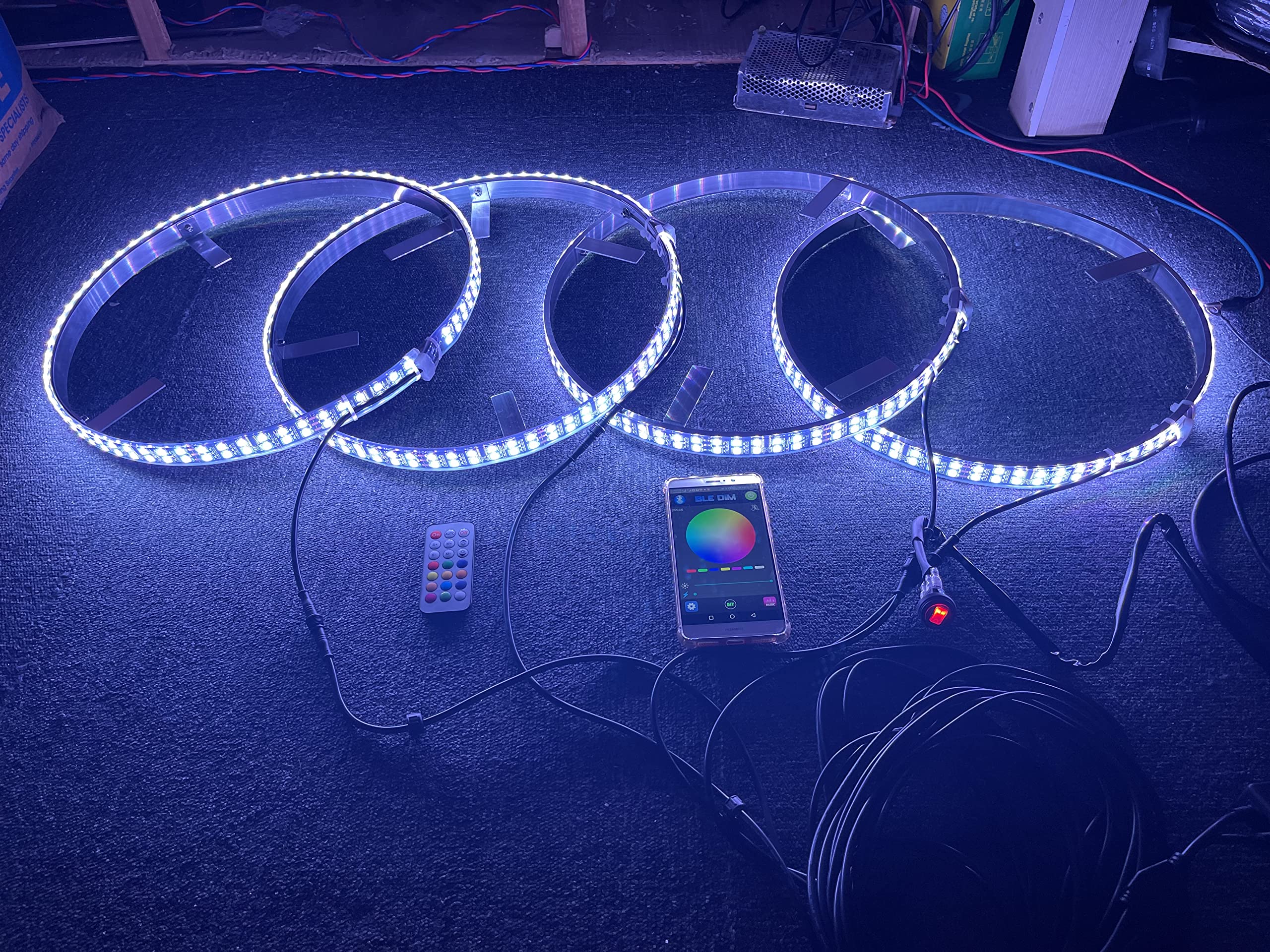 15.5 Inch Dream Color Chasing Double Row LED Wheel Ring Lights - IP68 Waterproof with Turn Signal, Lock & Braking Function - Remote & App Control with ON/OFF Switch - Perfect for Car, Motorcycle & Bike Customization
