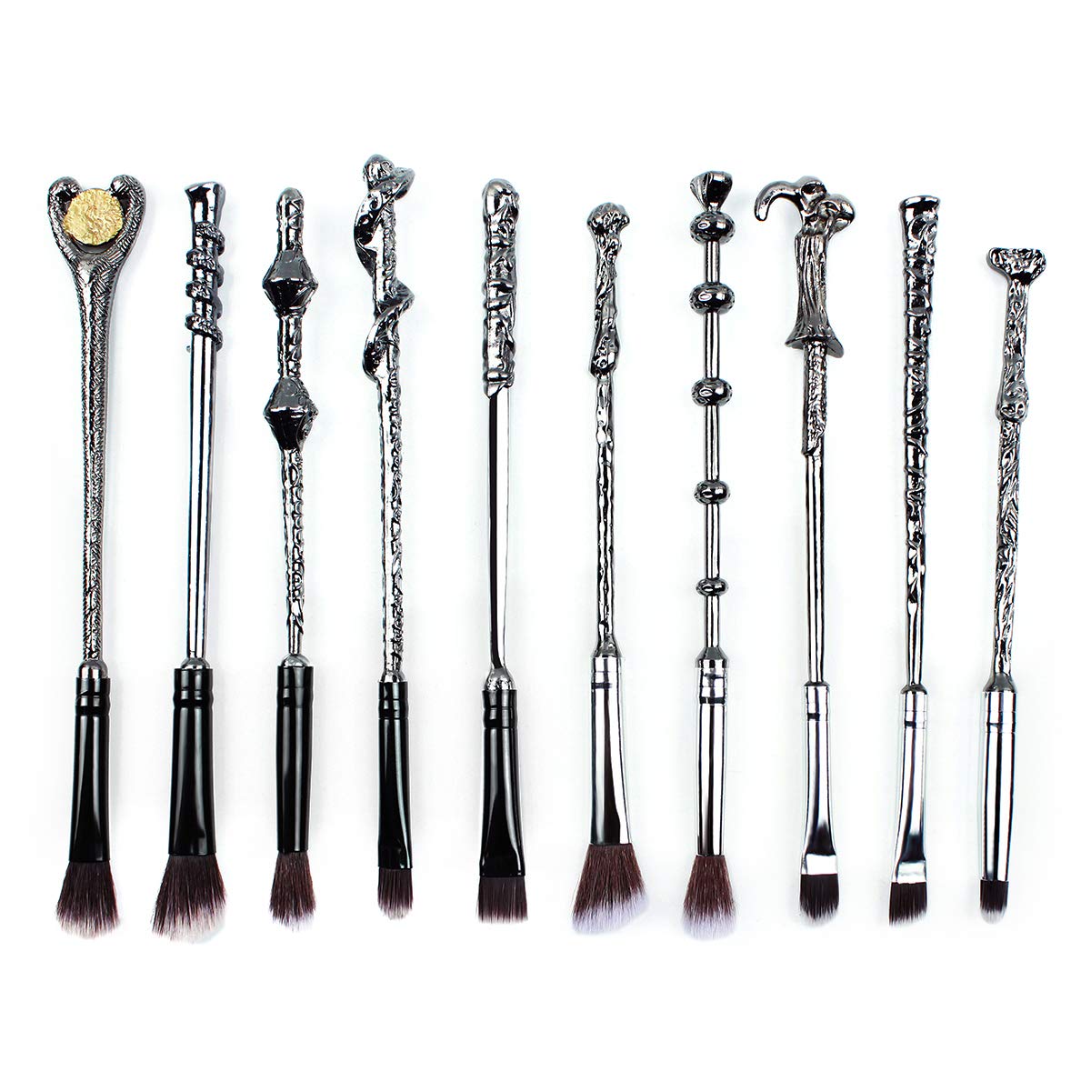 ZOND Original 10-Piece Magical Themed Wizard Wand Makeup Brush Set - Premium Metal Handle, Ultra Durable & Soft Bristles for Professional Makeup Application - Perfect for Cosplay, Halloween Costumes & Fantasy Themed Events