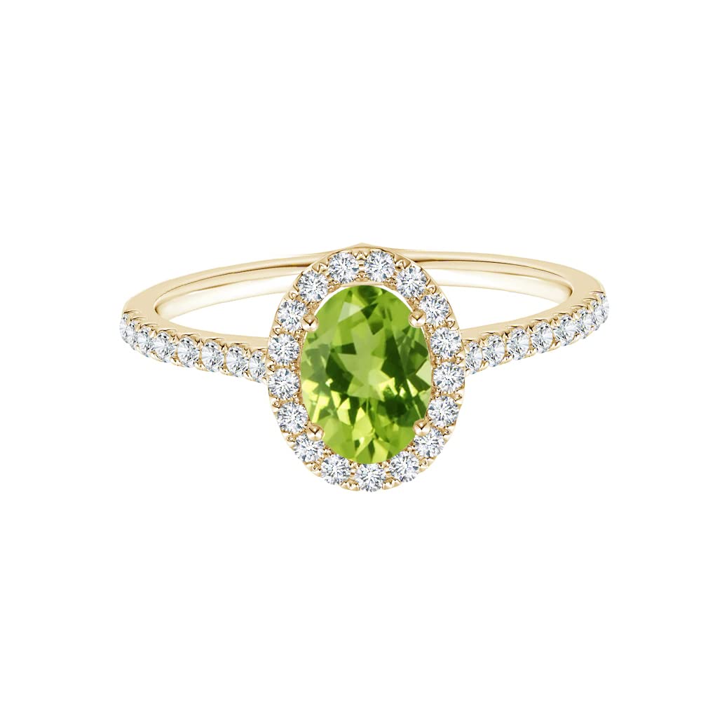 1.10 Carat Peridot Gemstone Solitaire Wedding Ring for Women - 925 Sterling Silver with White Accents | Oval Cut Engagement Ring, Anniversary Gift, Bridal Jewelry