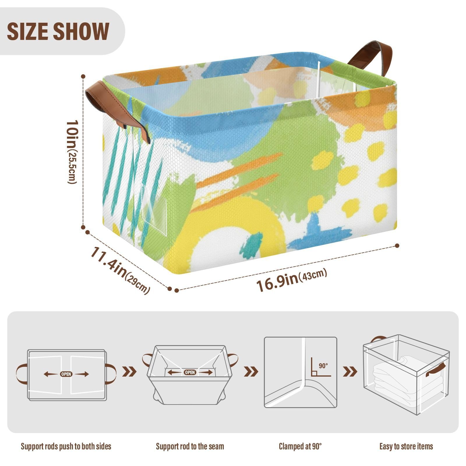 Abstract Blue & Yellow Large Foldable Storage Baskets - 2 Pack Sturdy Organizer Bins with Handles for Clothes, Shelves & Closet Organization - Perfect for Bedroom, Laundry Room & Home Storage Solutions