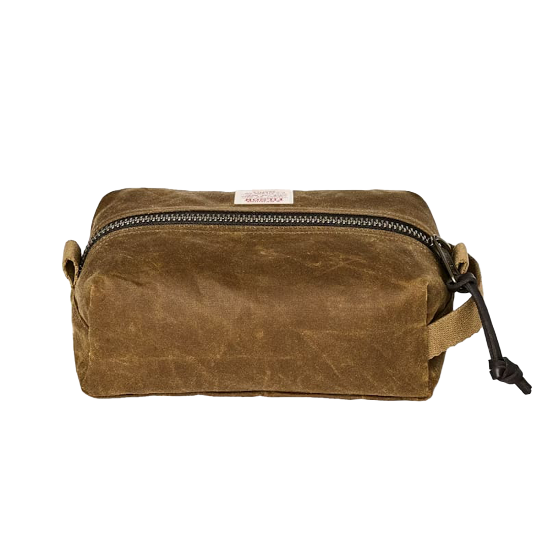 Filson Tin Cloth Travel Kit - Waterproof & Durable Dark Tan Organizer for Men's Toiletries & Travel Essentials | Perfect for Camping, Business Trips & Outdoor Adventures