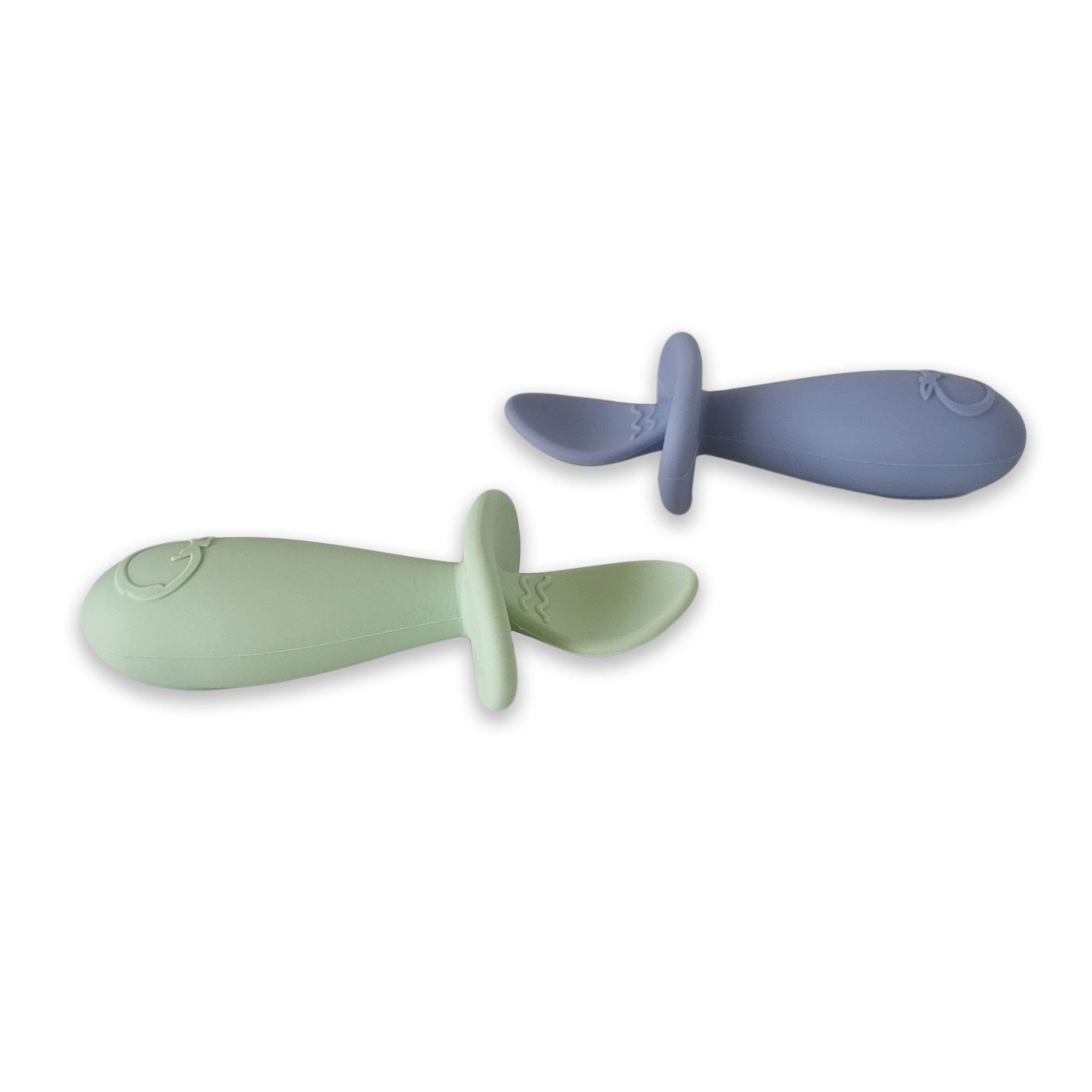 Plum Silicone Easy Grip Baby Spoon Set - 2 Pack, Olive Green & Steel Blue - Soft Infant Feeding Utensils for Toddlers & Babies - Perfect for Purees, Cereal & First Foods