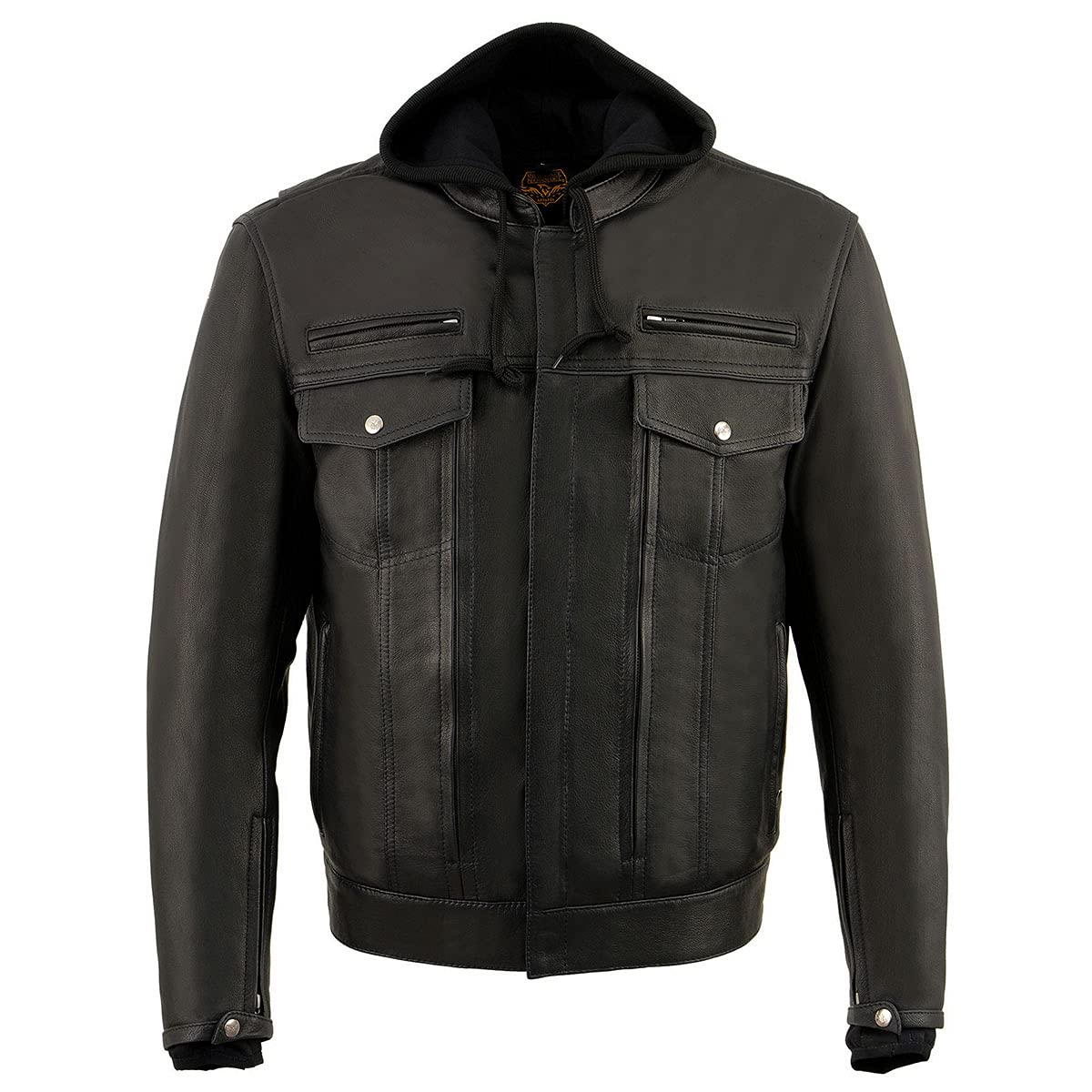 Milwaukee Leather MLM1537 Men's Black Utility Pocket Vented Motorcycle Jacket with Removable Hood - Windproof & Breathable Riding Gear for Harley, Cruiser & Adventure Bikes