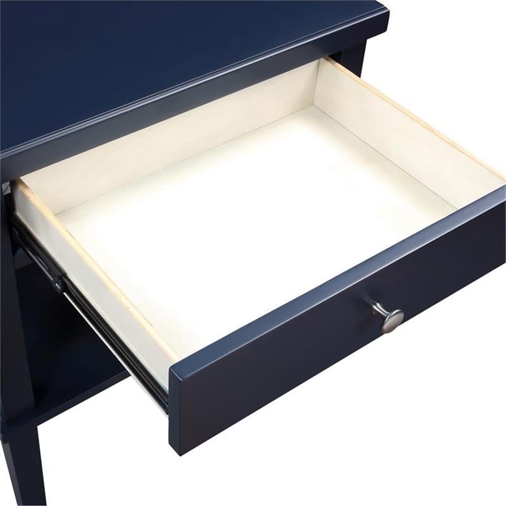 Midnight Blue Wood Nightstand with Drawer and Storage Shelf - Stylish Bedside Table for Bedroom, Living Room, or Office