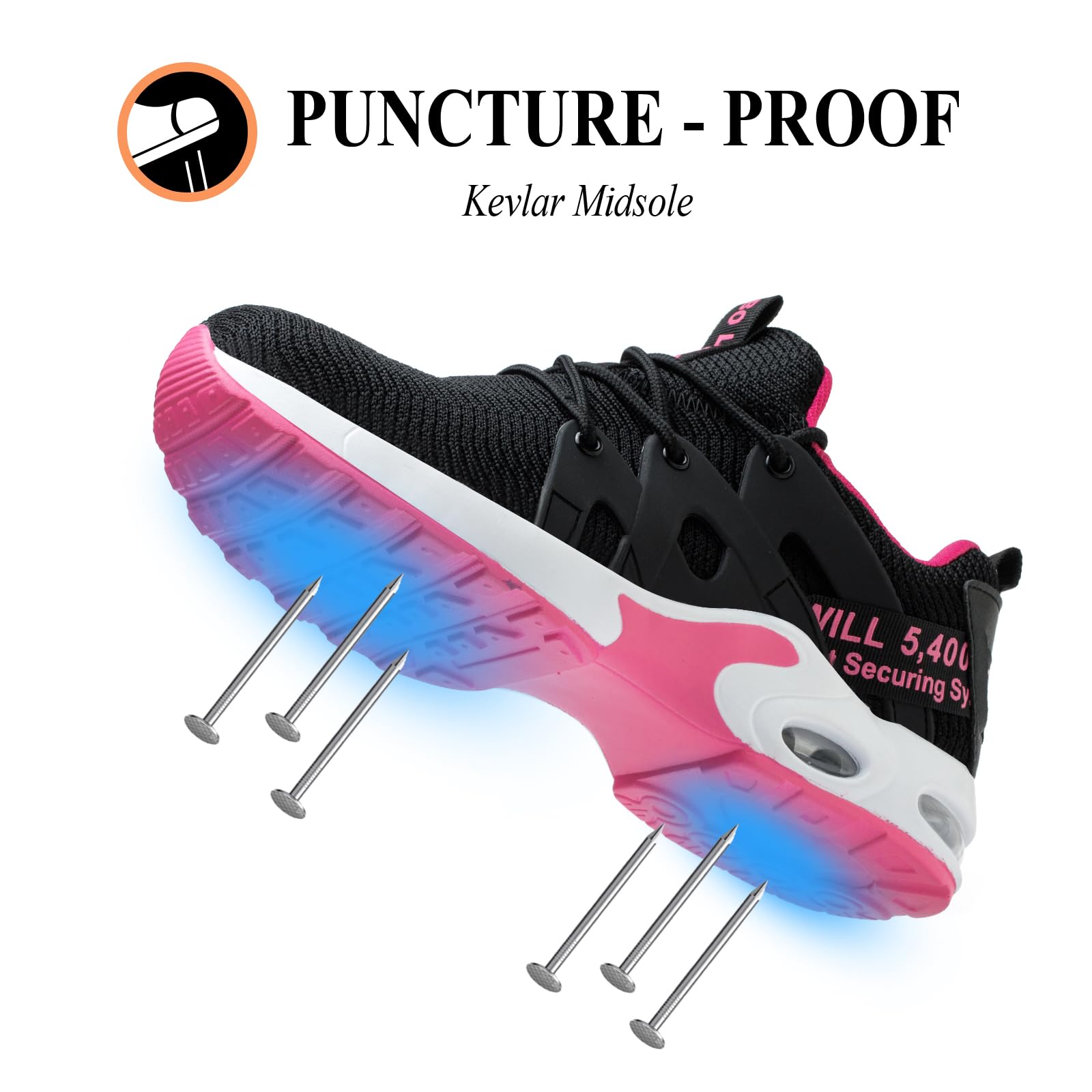 Women's Steel Toe Work Shoes - Indestructible Safety Sneakers with Air Cushion, Lightweight & Breathable, Puncture Proof & Slip Resistant, Composite Toe Footwear for Construction, Warehouse & Industrial Work
