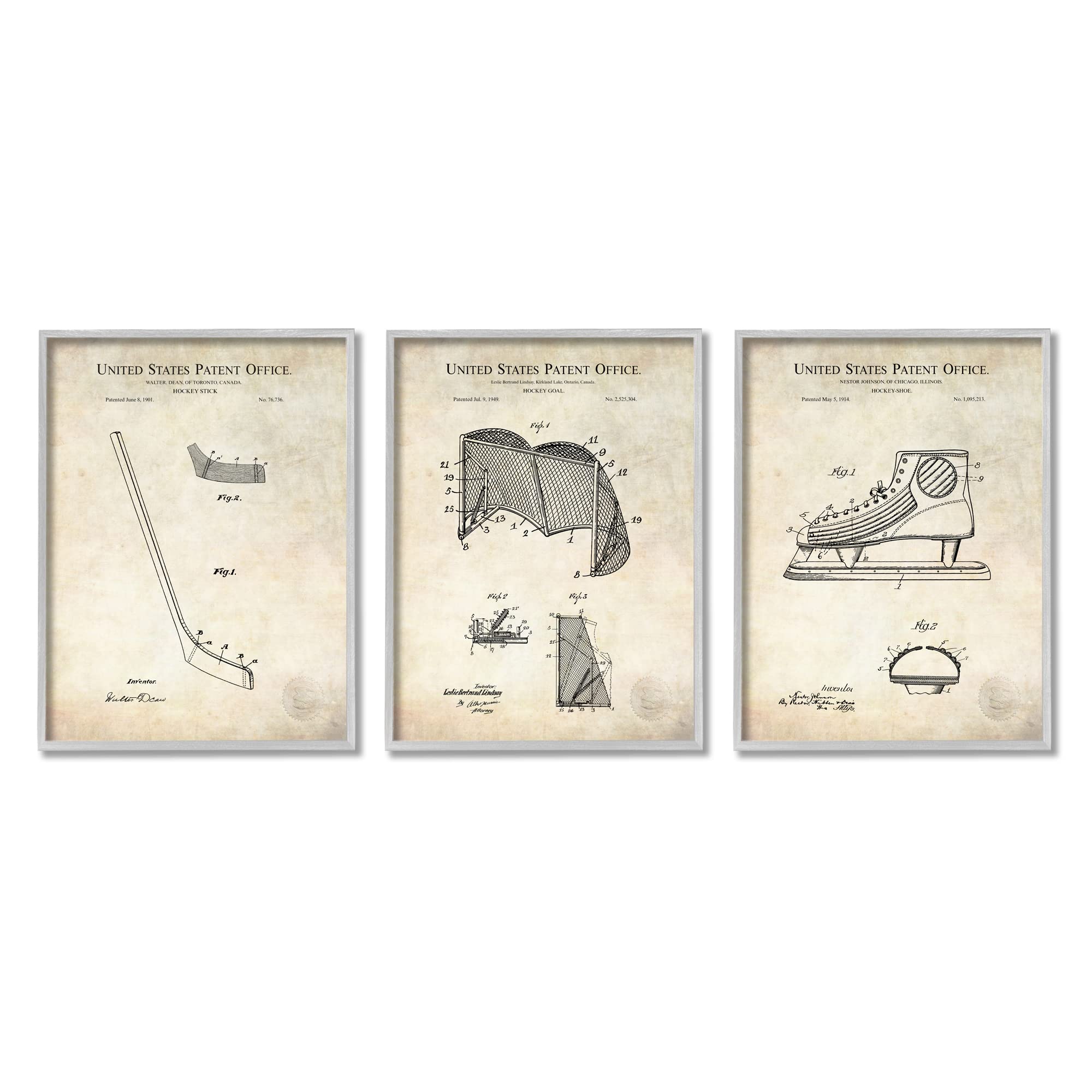 Stupell Industries Hockey Sports Patent Athletic Equipment Diagram Skates Net Wall Art – Designed by Karl Hronek – Perfect for Hockey Fans, Sports Decor, and Man Cave