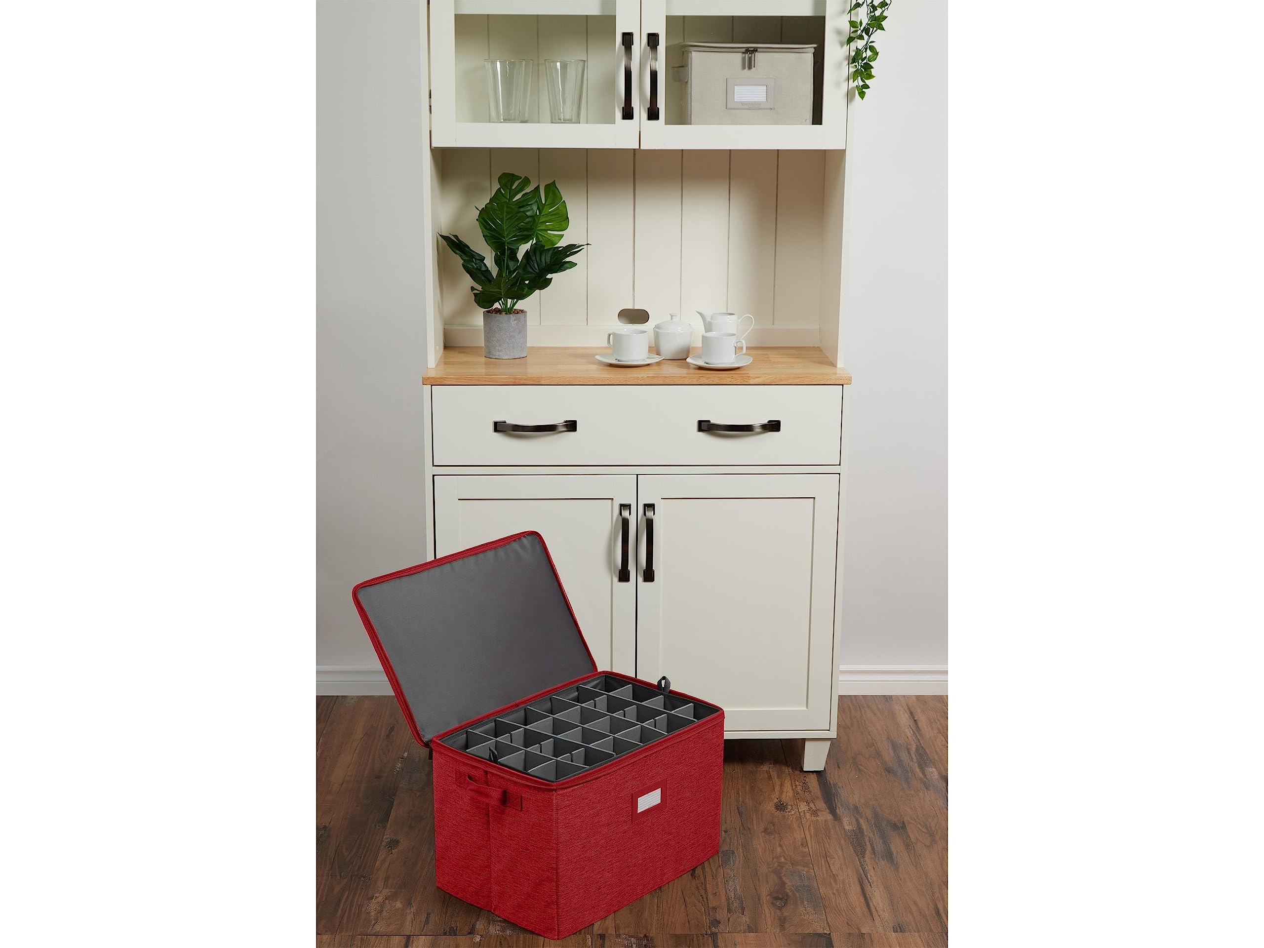 Covermates Keepsakes China Cups and Coffee Mugs Storage Box – Stackable Organizer with Reinforced Handles for Fine China Protection, Red Heather – Perfect for Kitchen, Dining Room, and Tea Party Storage