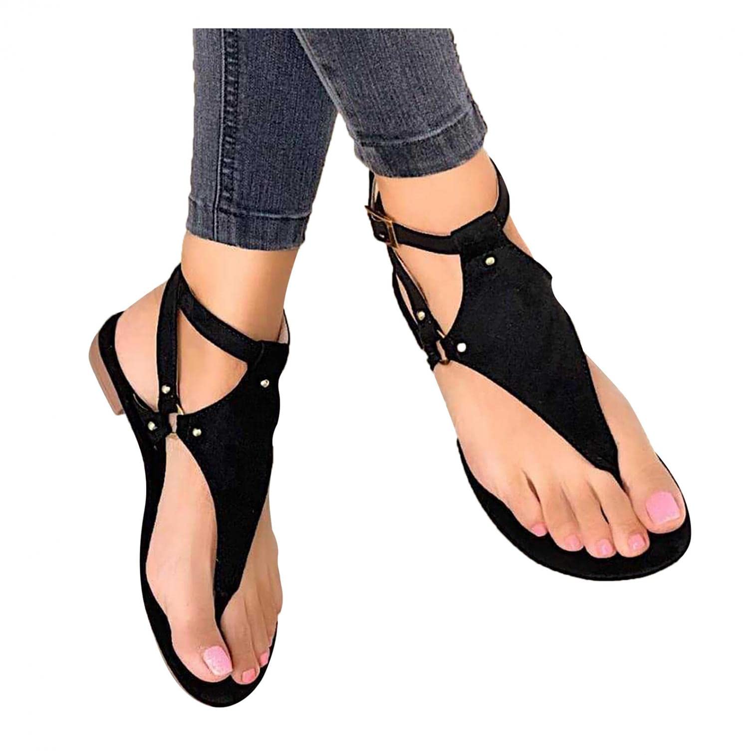 NOLDARES Women's Casual Summer Sandals - Flat Buckle Strap Open-Toe Comfortable Beach Sandals for Walking, Travel & Outdoor Activities